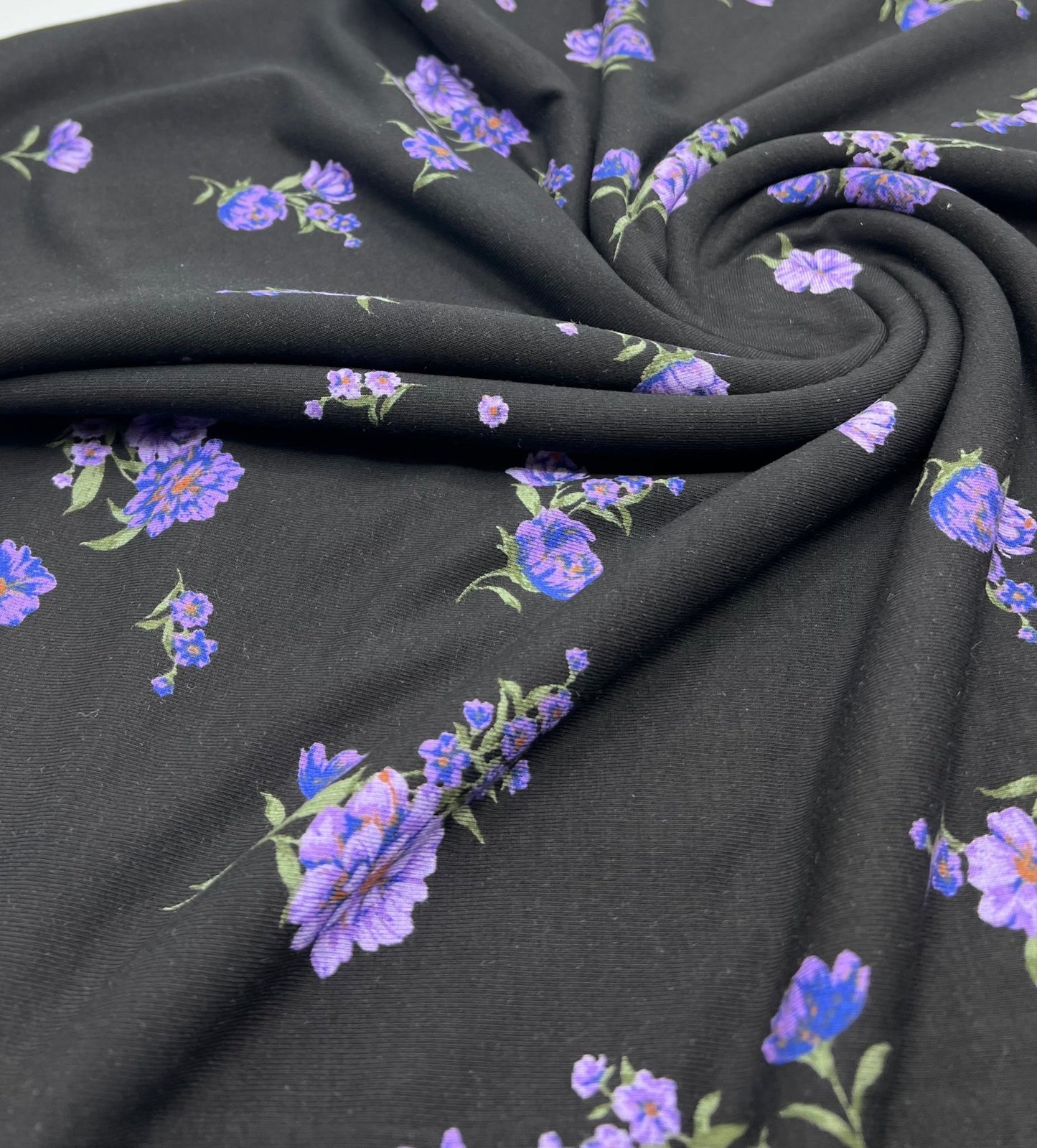 Purple Lilac Floral Print Heavy Viscose Elastane 4 Way Stretch Fabric - T9 Fabrics