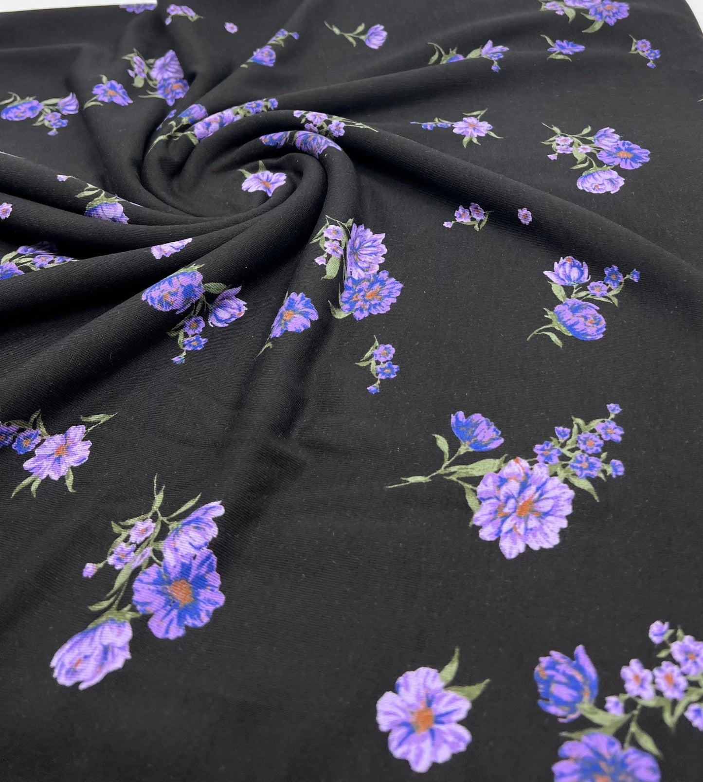 Purple Lilac Floral Print Heavy Viscose Elastane 4 Way Stretch Fabric - T9 Fabrics