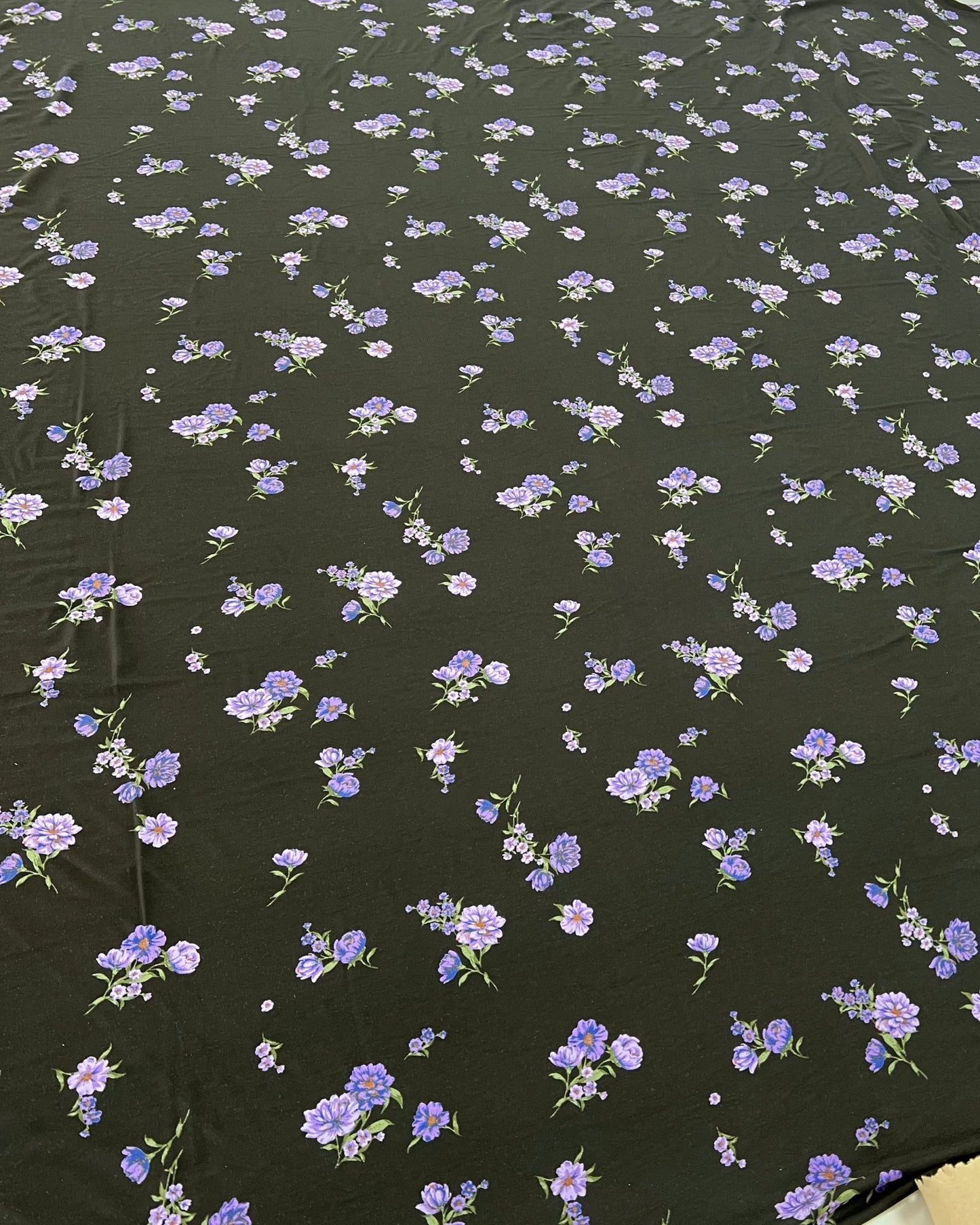 Purple Lilac Floral Print Heavy Viscose Elastane 4 Way Stretch Fabric - T9 Fabrics