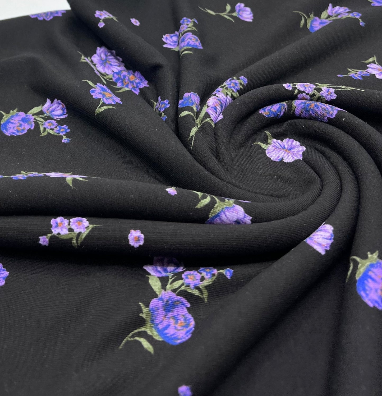 Purple Lilac Floral Print Heavy Viscose Elastane 4 Way Stretch Fabric - T9 Fabrics