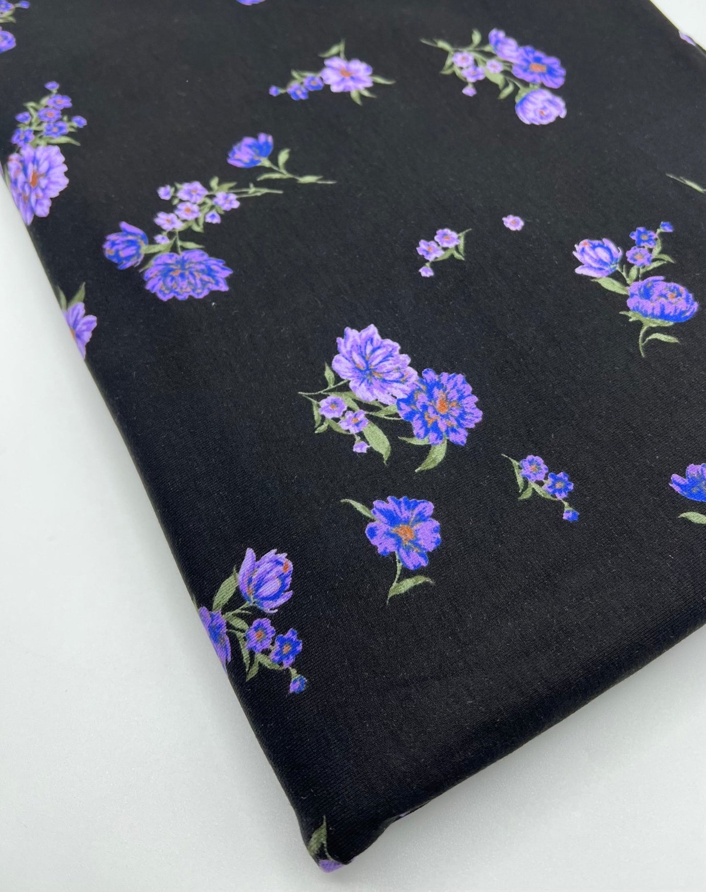 Purple Lilac Floral Print Heavy Viscose Elastane 4 Way Stretch Fabric - T9 Fabrics