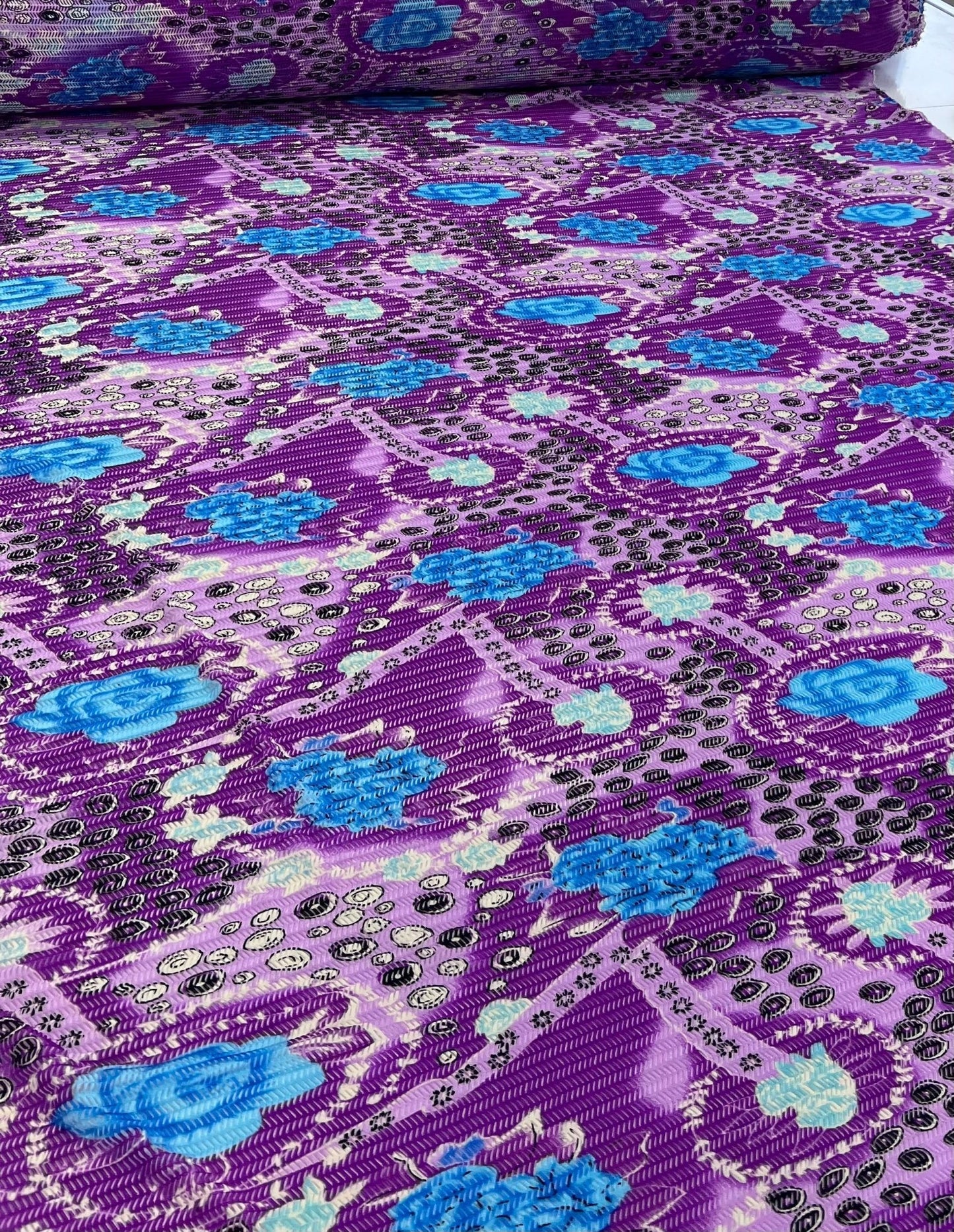 Purple Mix Knitted Slash Textured 4 Way Stretch Fabric - T9 Fabrics