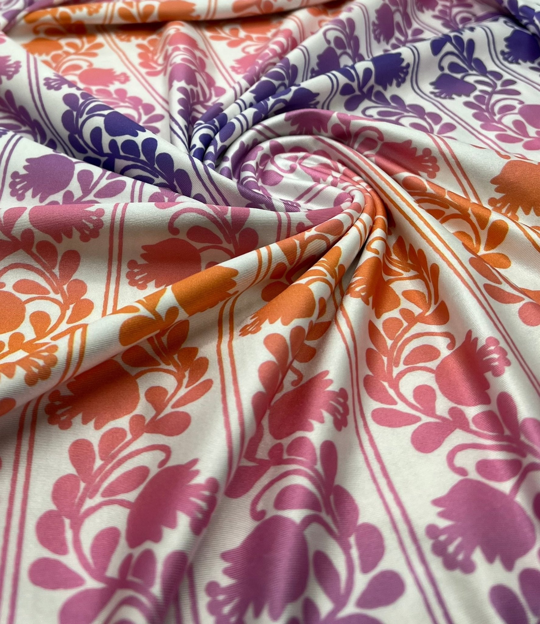 Purple Orange Printed Swimwear / Sportswear 4 Way Stretch Fabric - T9 Fabrics