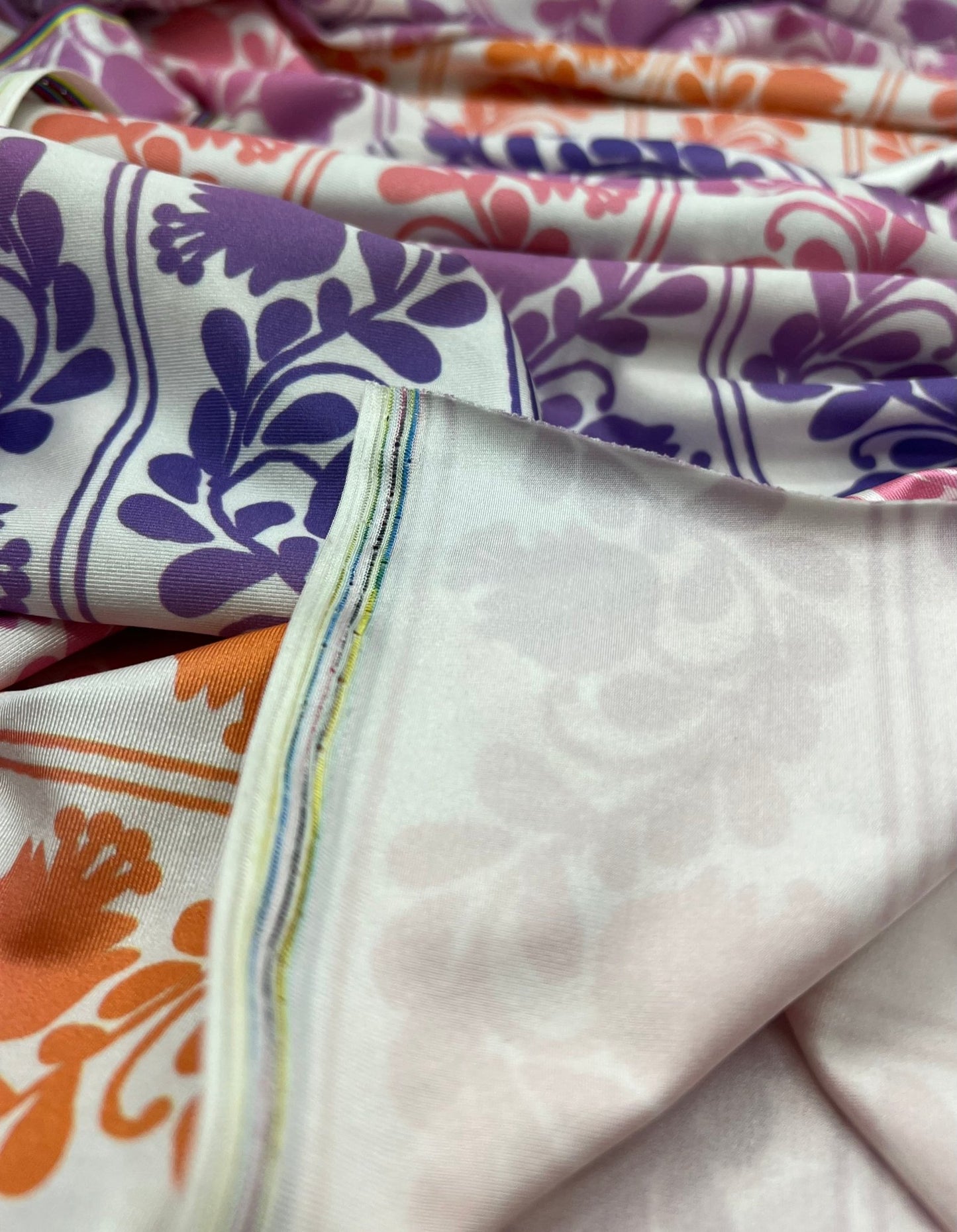 Purple Orange Printed Swimwear / Sportswear 4 Way Stretch Fabric - T9 Fabrics