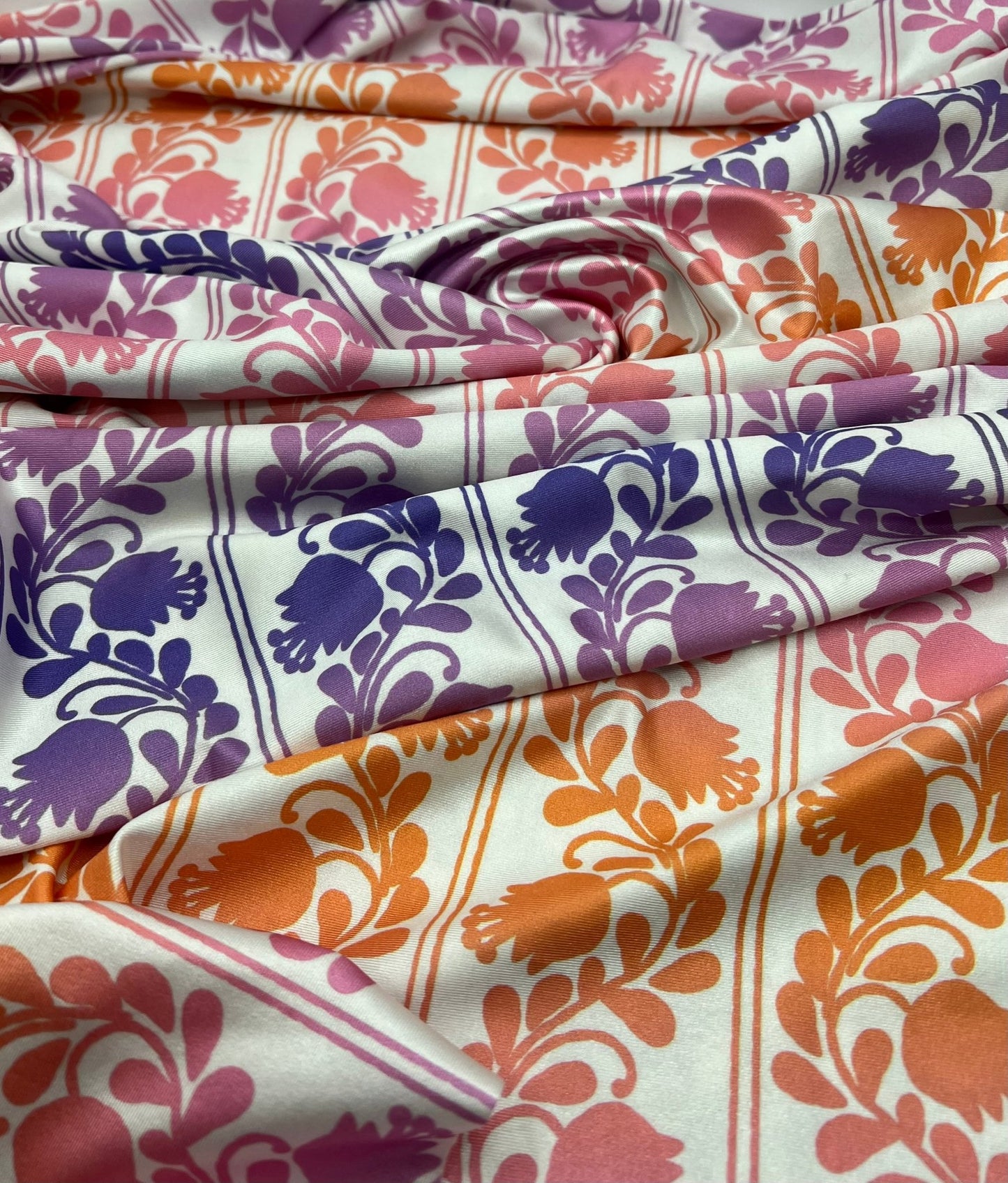 Purple Orange Printed Swimwear / Sportswear 4 Way Stretch Fabric - T9 Fabrics