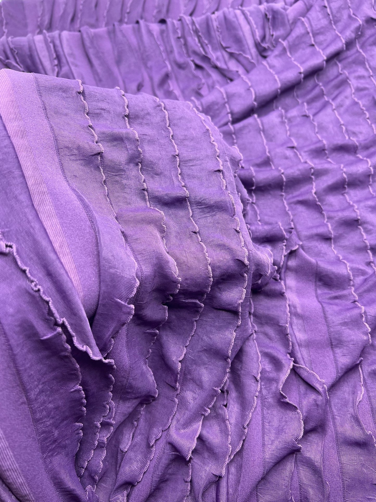 Purple Ruffle Textured 4 Way Stretch Fabric - T9 Fabrics