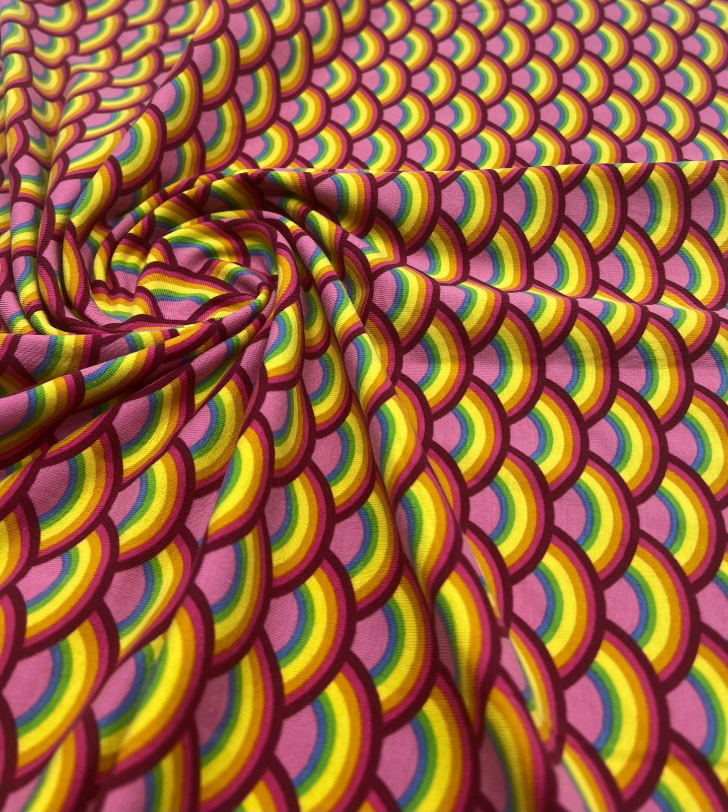 Rainbow Scales Cotton Stretch Jersey 200 GSM 95/5 Lycra 4 Way Stretch - T9 Fabrics