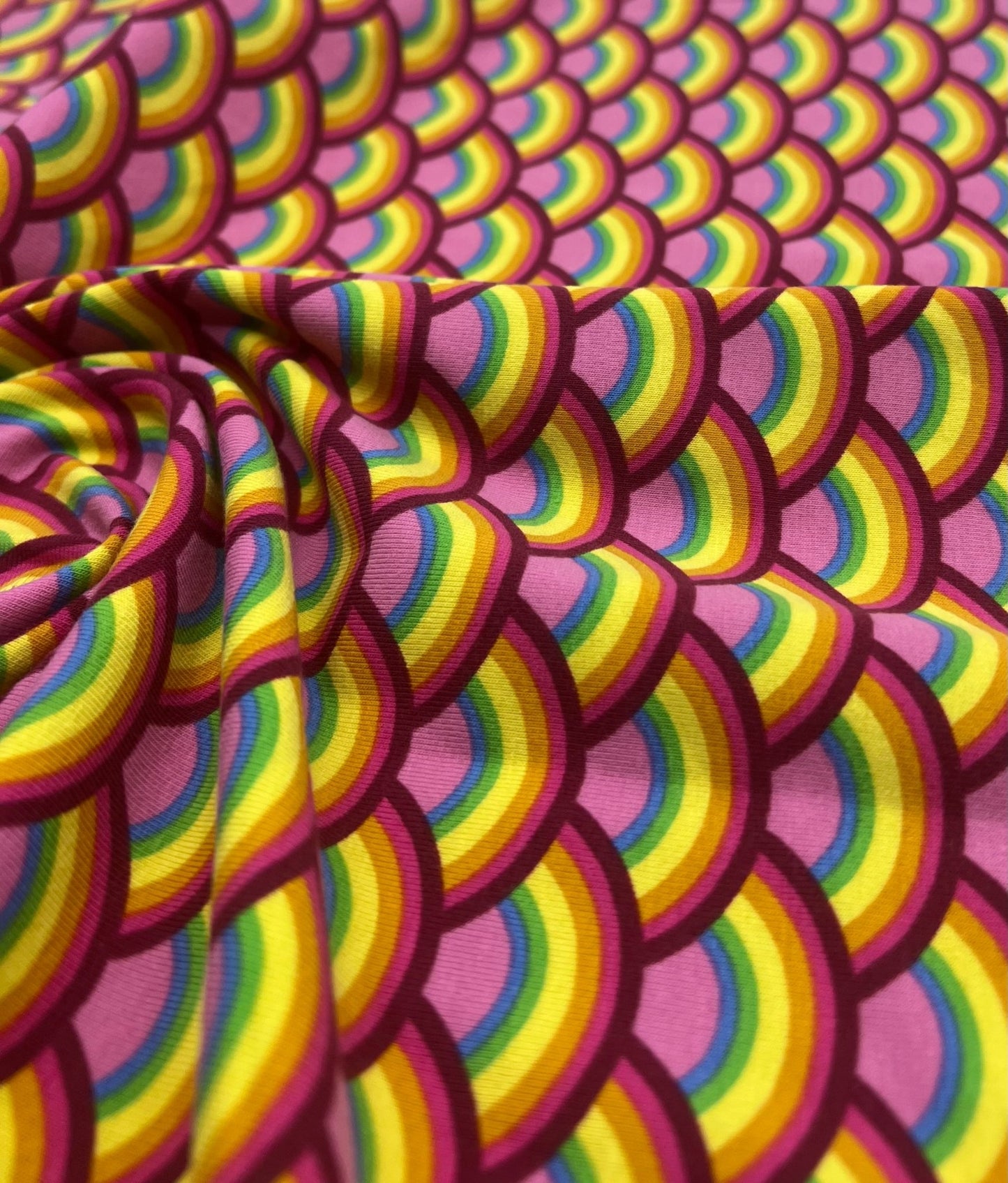 Rainbow Scales Cotton Stretch Jersey 200 GSM 95/5 Lycra 4 Way Stretch - T9 Fabrics