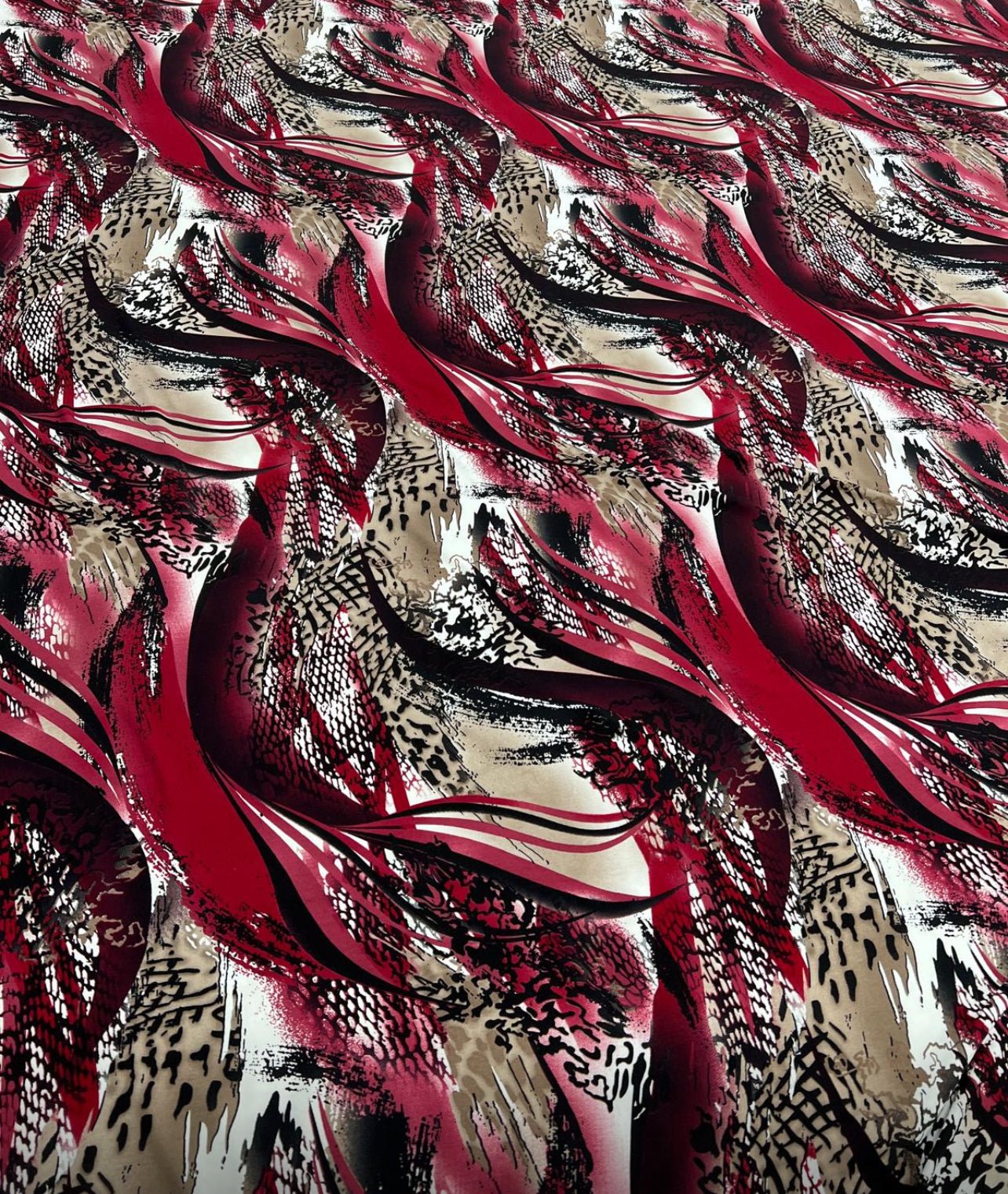 Red Animal Mix Print Viscose Elastane 4 Way Stretch Fabric - T9 Fabrics