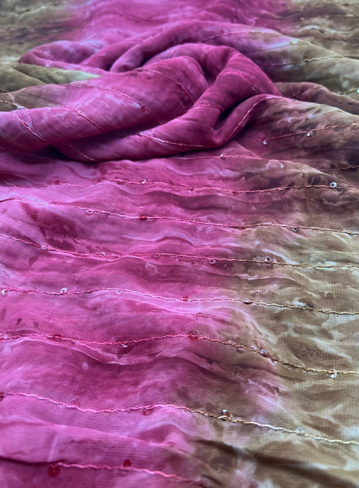 Red Brown Sequin Lightweight Non Stretch Woven Fabric - T9 Fabrics