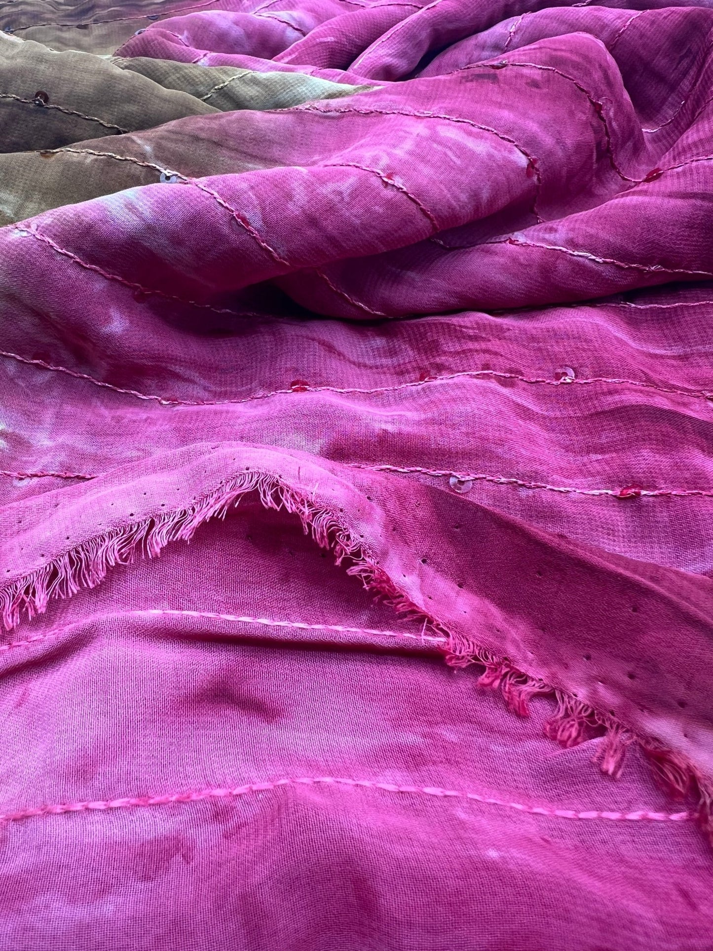 Red Brown Sequin Lightweight Non Stretch Woven Fabric - T9 Fabrics