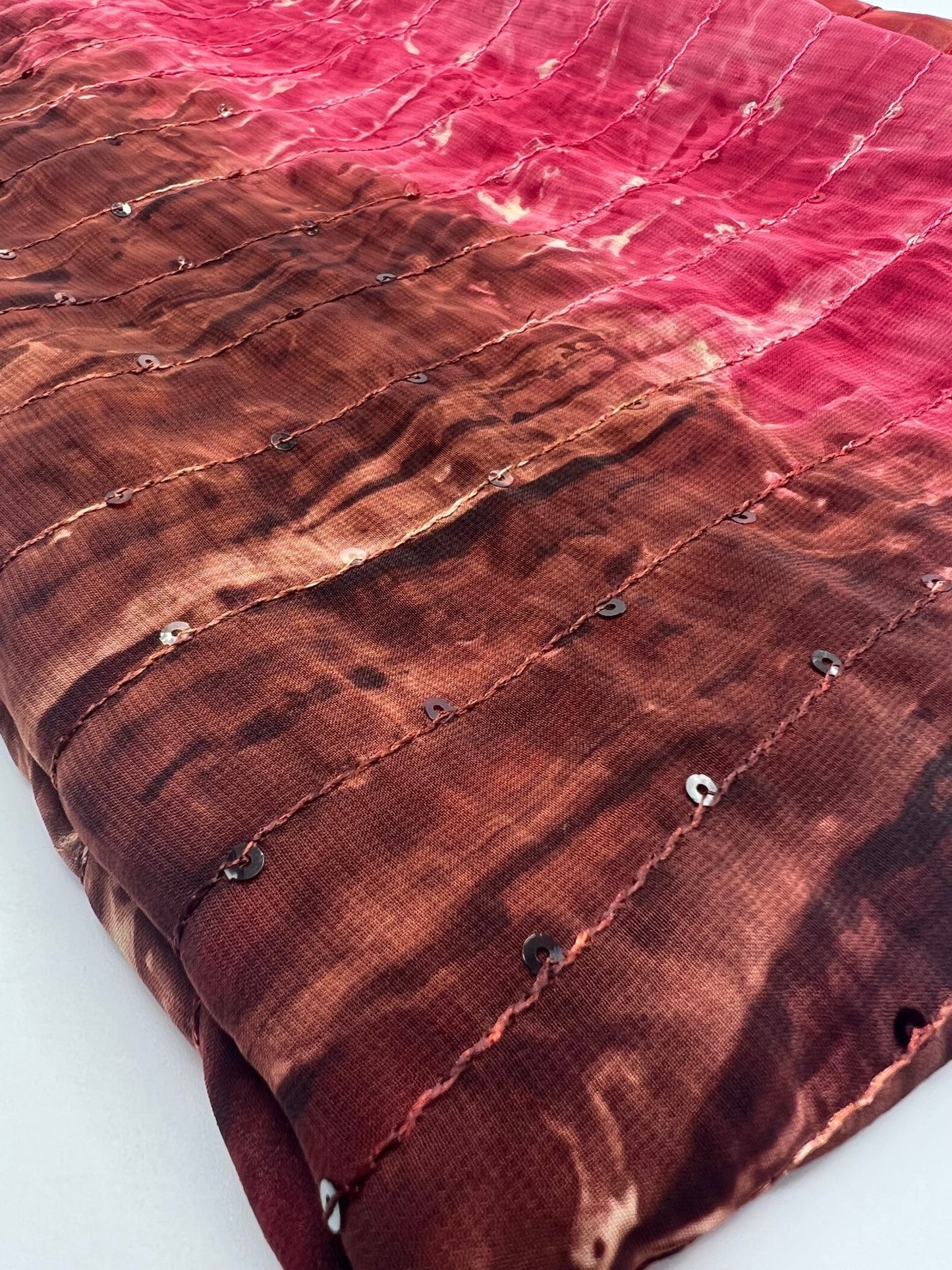 Red Brown Sequin Lightweight Non Stretch Woven Fabric - T9 Fabrics