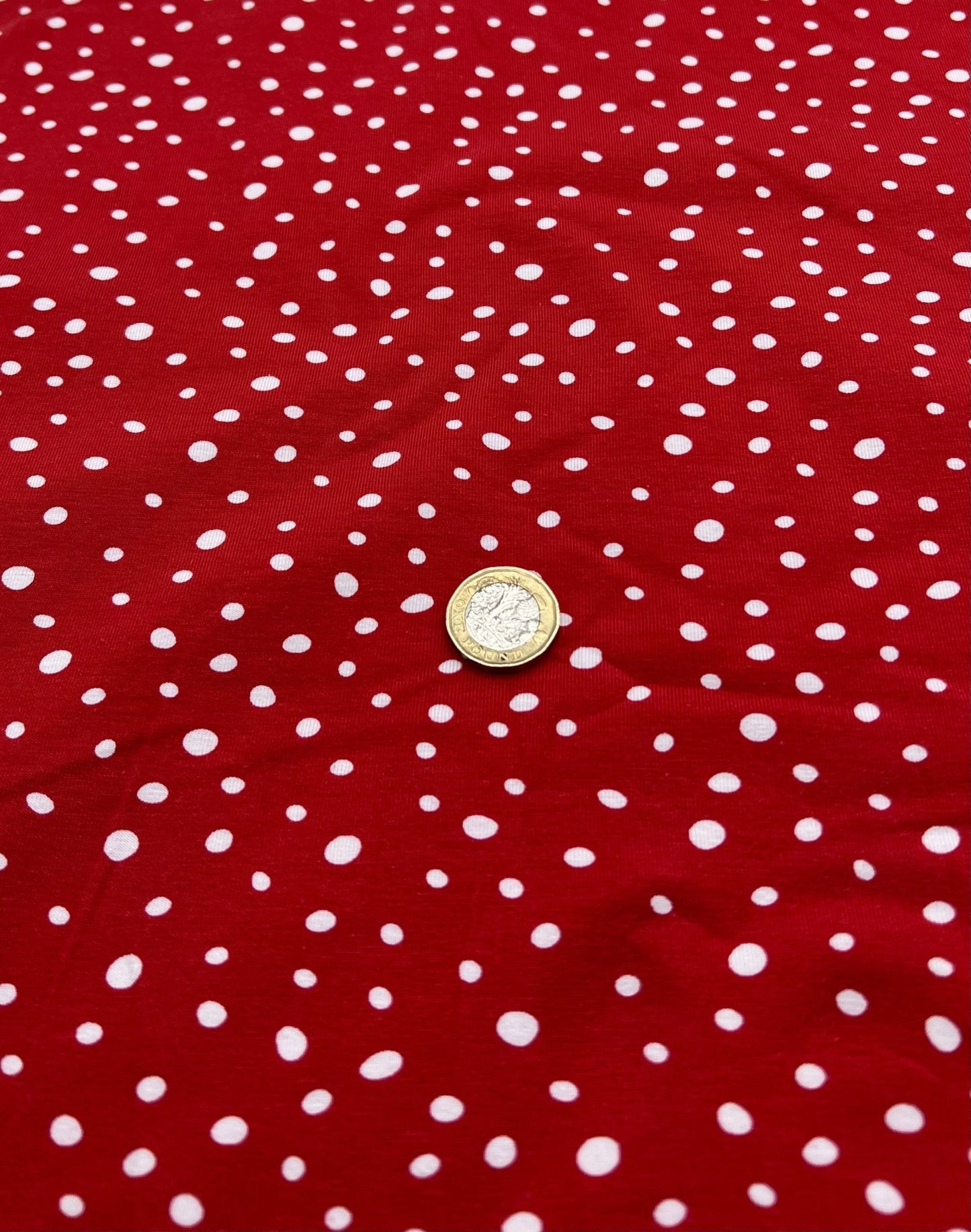 Red Dots Cotton Stretch Jersey 200 GSM 95/5 Lycra 4 Way Stretch - T9 Fabrics