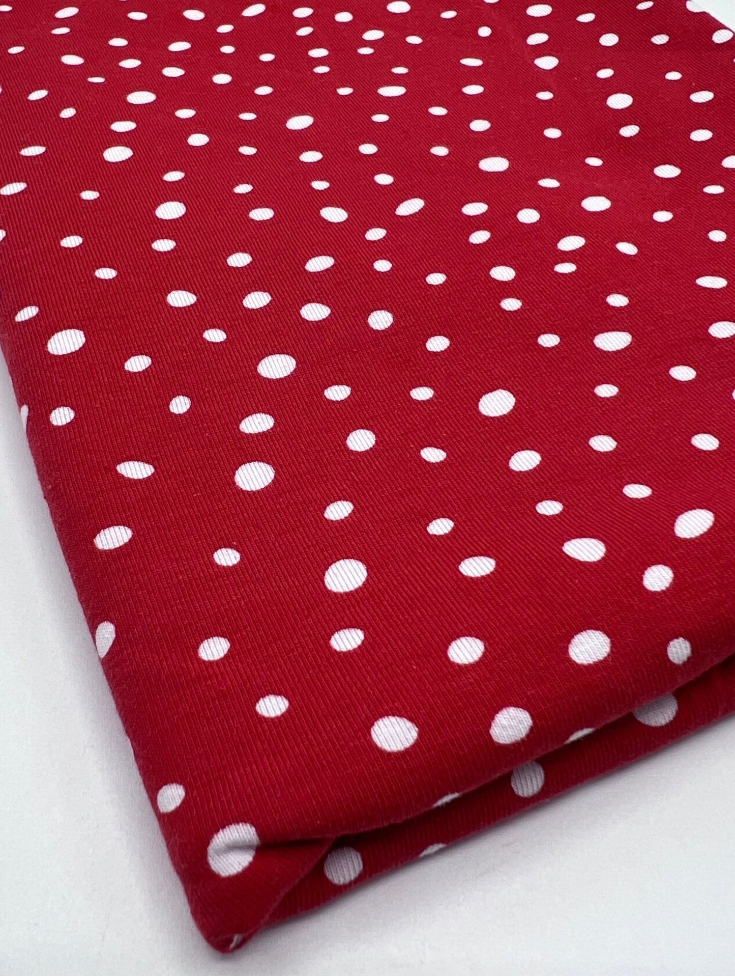 Red Dots Cotton Stretch Jersey 200 GSM 95/5 Lycra 4 Way Stretch - T9 Fabrics