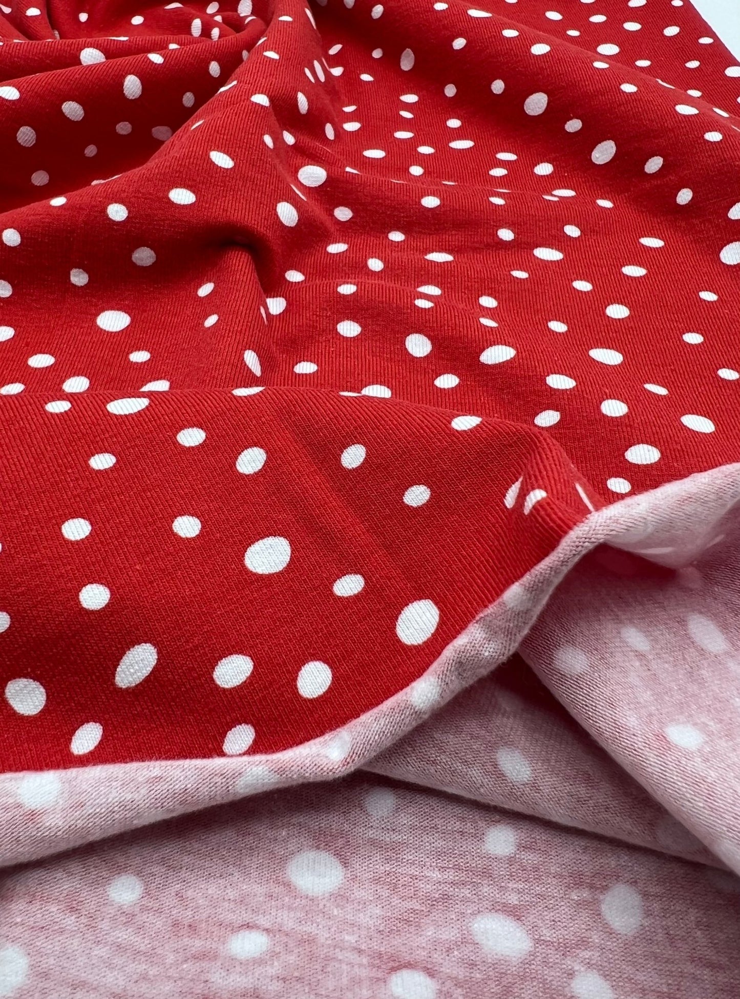 Red Dots Cotton Stretch Jersey 200 GSM 95/5 Lycra 4 Way Stretch - T9 Fabrics