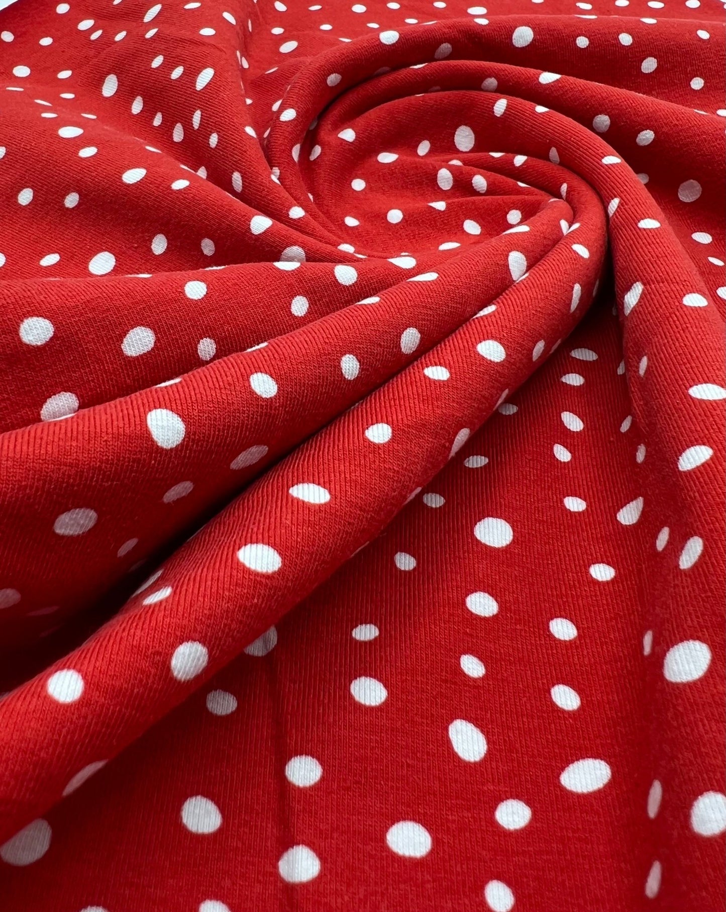 Red Dots Cotton Stretch Jersey 200 GSM 95/5 Lycra 4 Way Stretch - T9 Fabrics