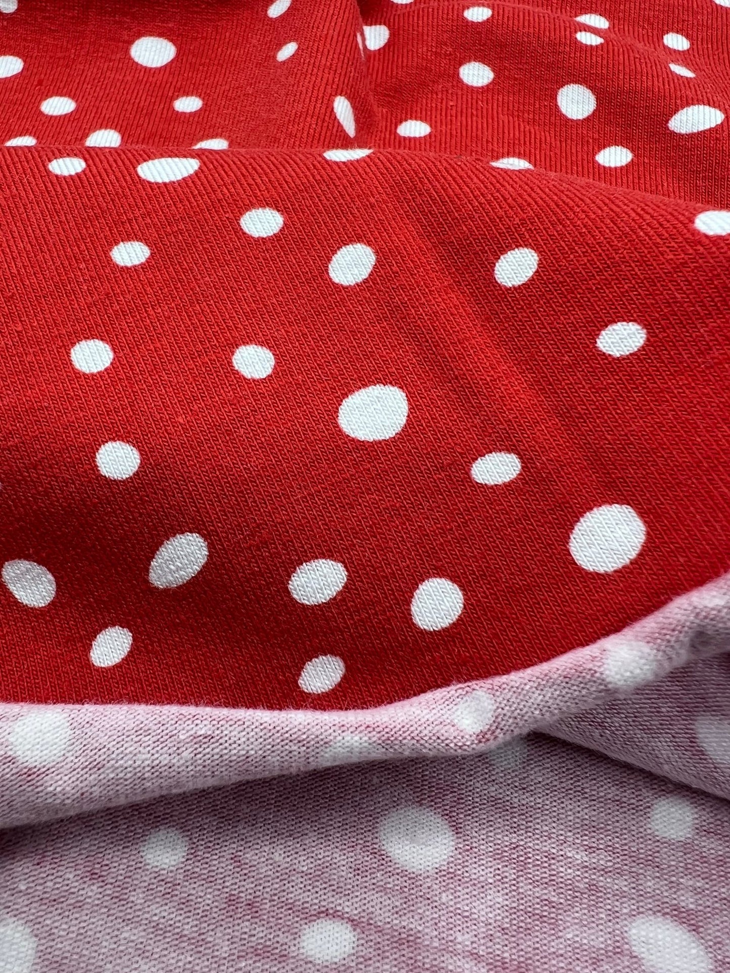 Red Dots Cotton Stretch Jersey 200 GSM 95/5 Lycra 4 Way Stretch - T9 Fabrics
