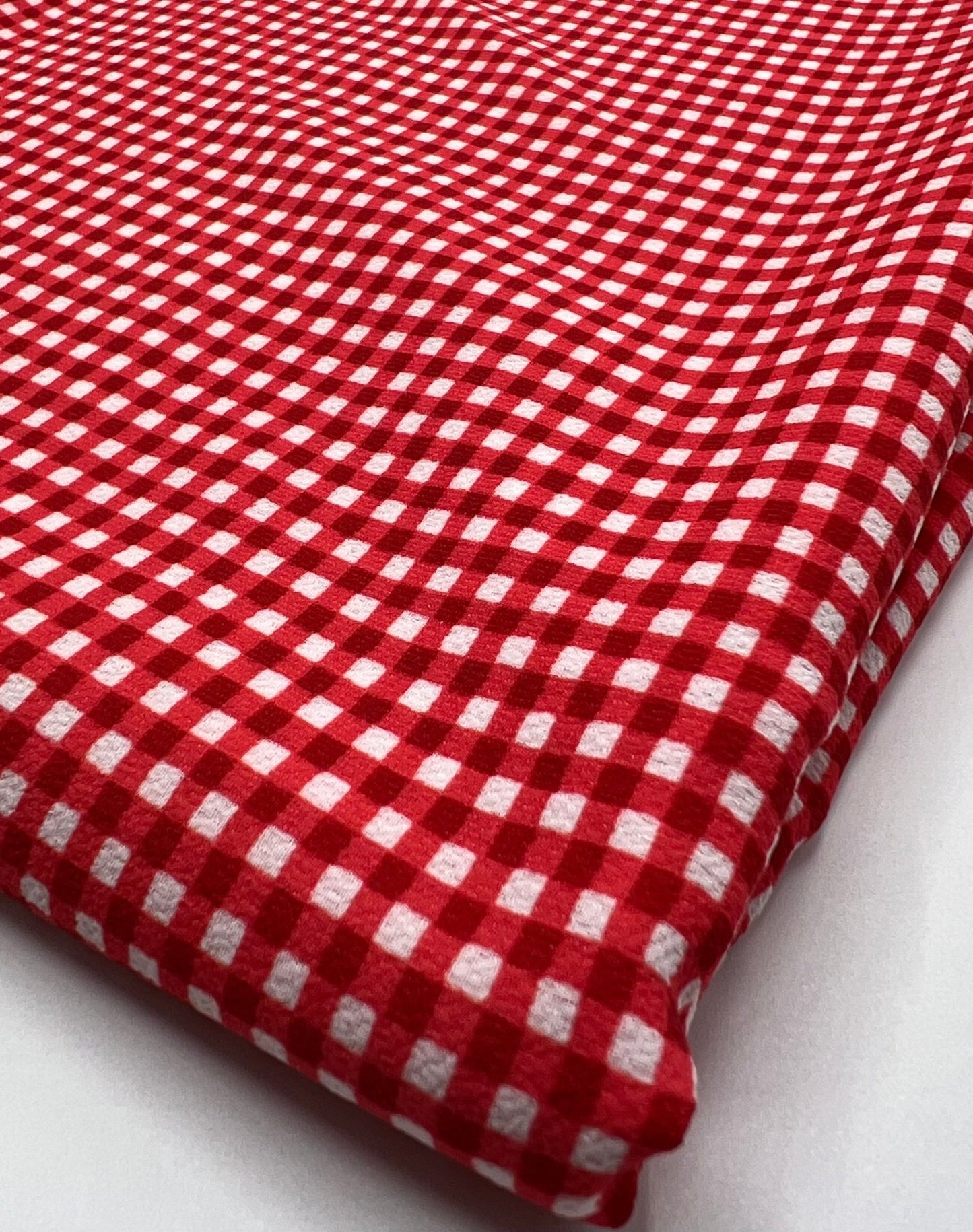 Red Gingham Check Print Lightweight Bubble Crepe Fabric - T9 Fabrics