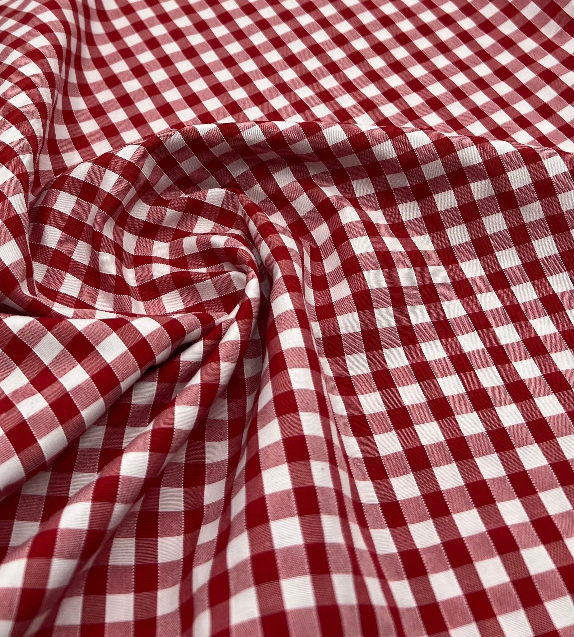 Red Gingham Printed Poly Cotton 90 GSM 80/20 44 Inch Non Stretch - T9 Fabrics