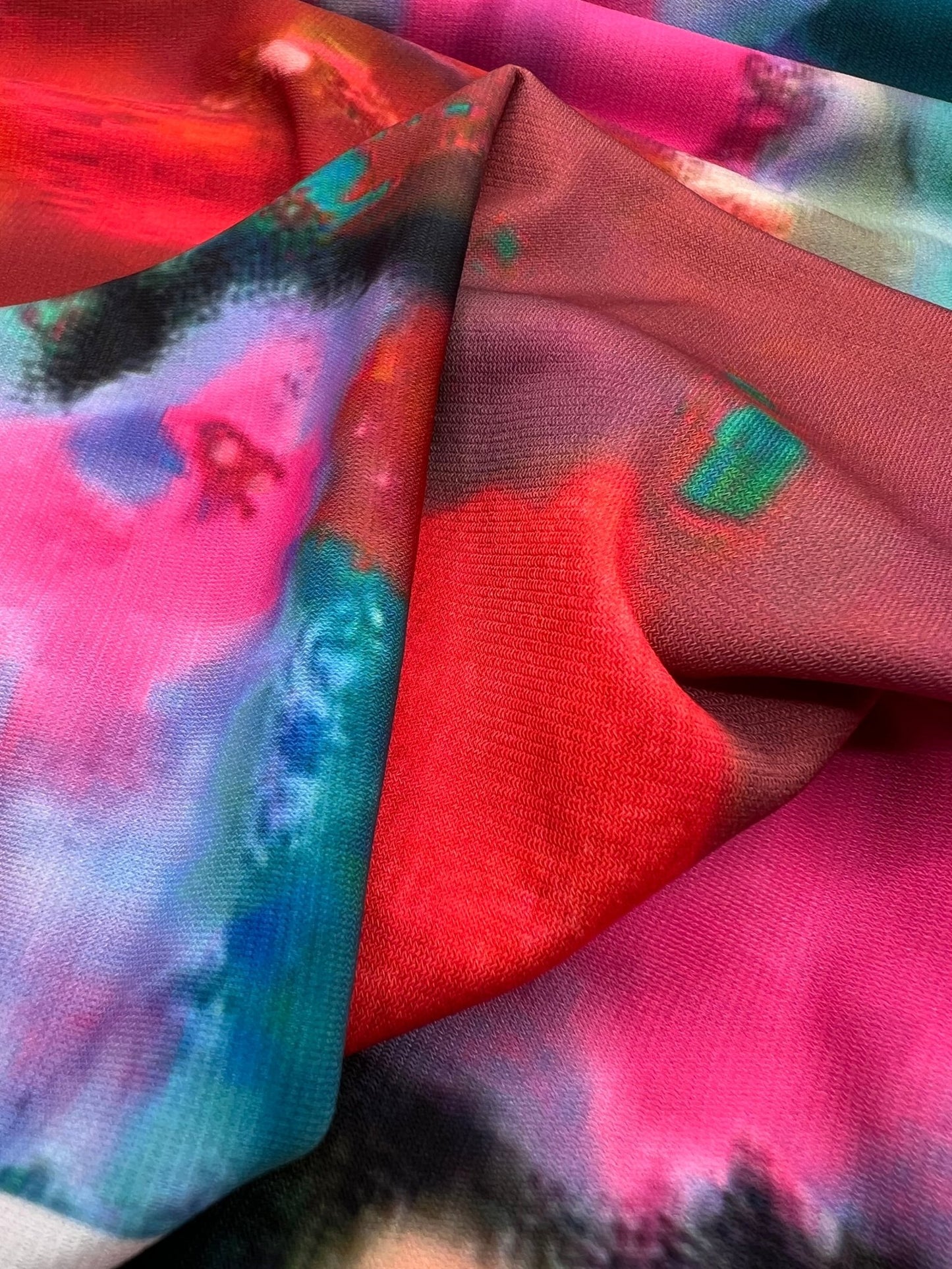 Red Green Orange Mix Print ITY Fabric 4 Way Stretch - T9 Fabrics