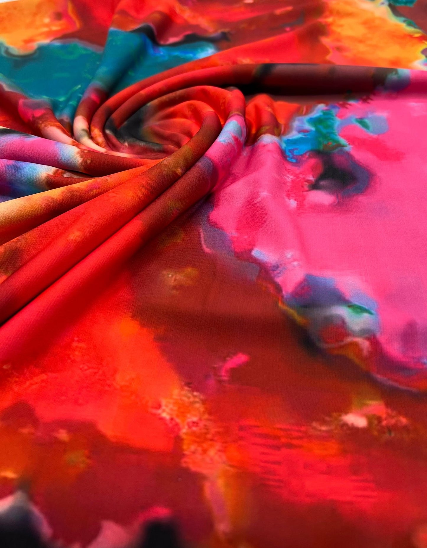 Red Green Orange Mix Print ITY Fabric 4 Way Stretch - T9 Fabrics