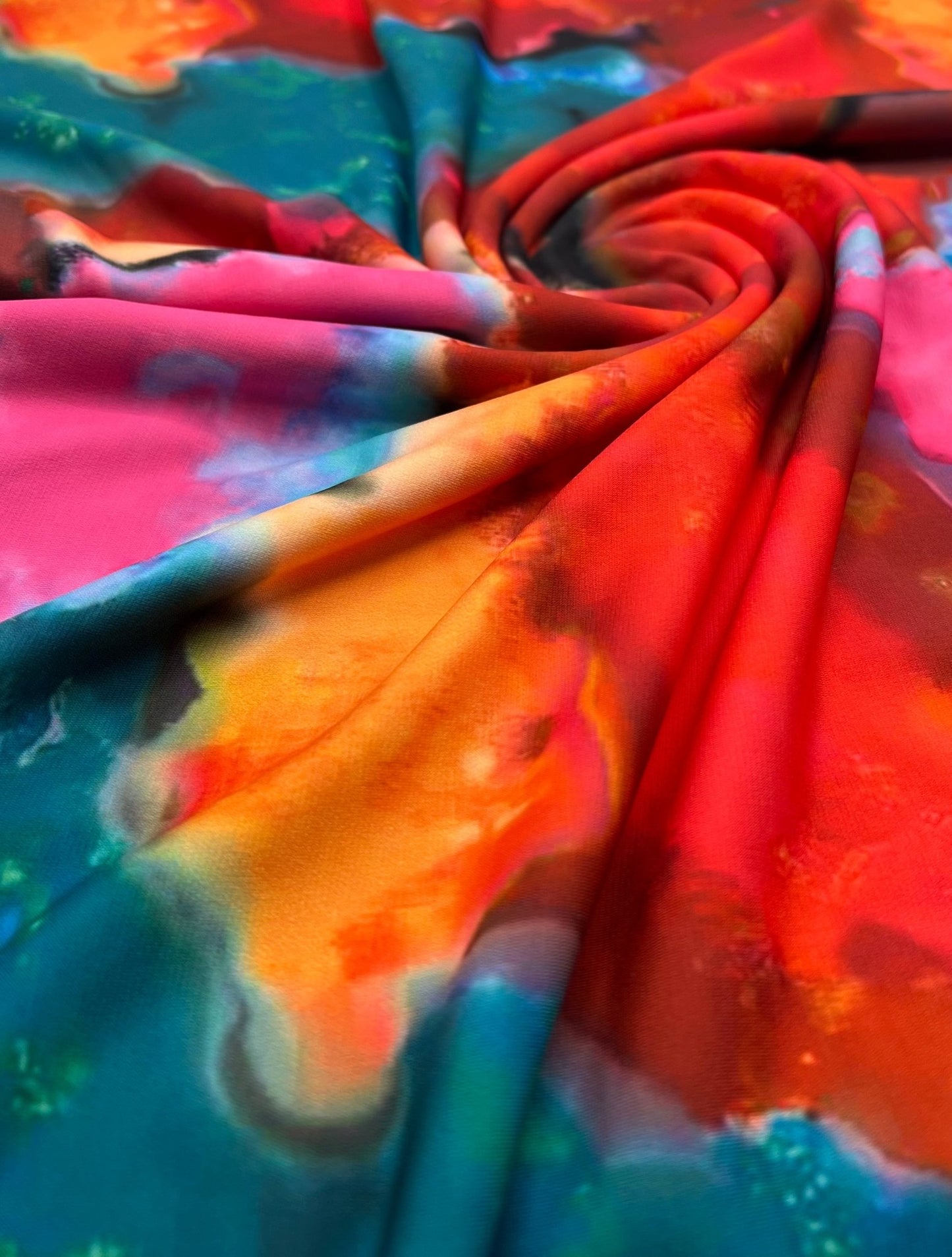 Red Green Orange Mix Print ITY Fabric 4 Way Stretch - T9 Fabrics