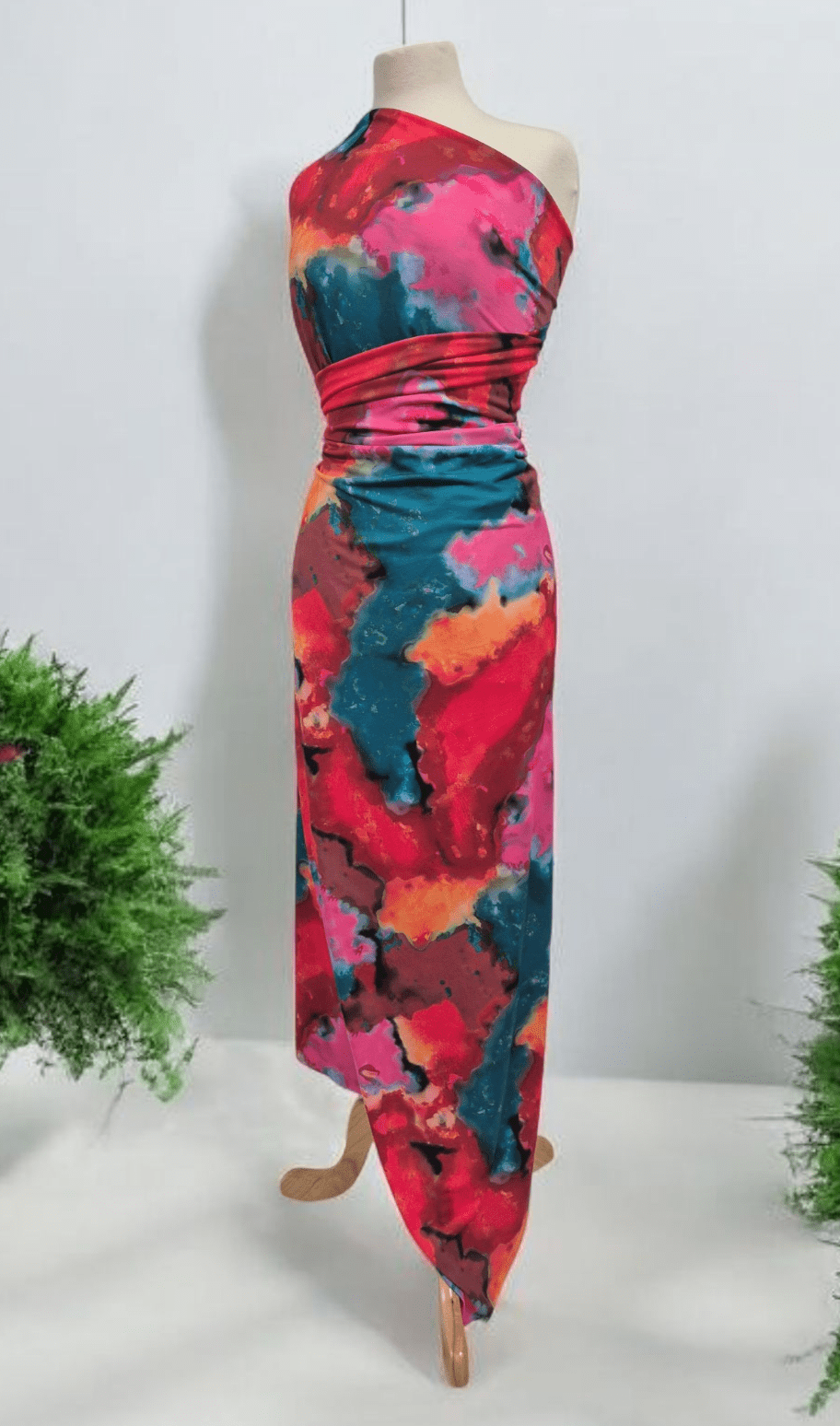 Red Green Orange Mix Print ITY Fabric 4 Way Stretch - T9 Fabrics