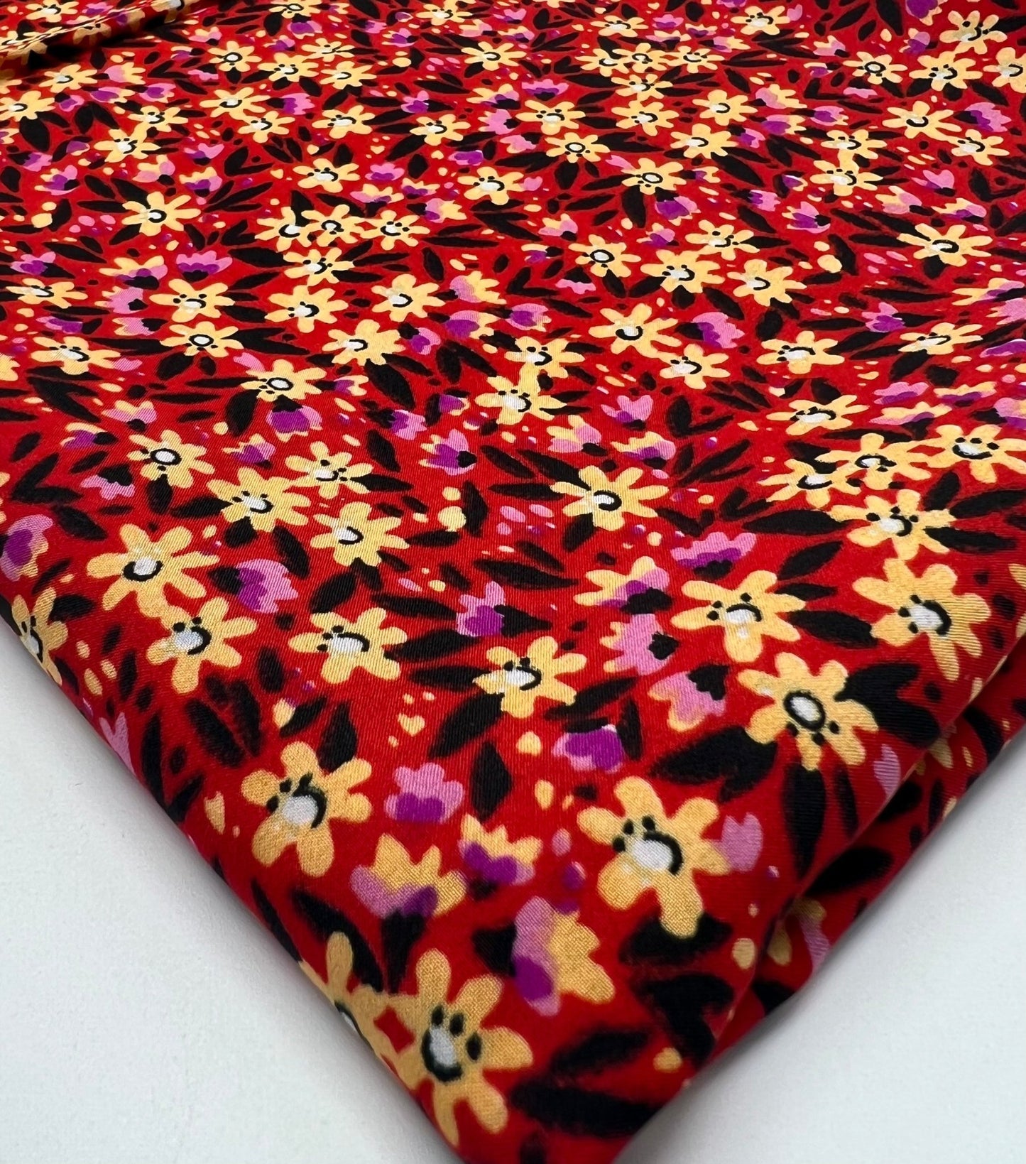 Red Lilac Ditsy Floral Lightweight Non Stretch Woven Fabric - T9 Fabrics