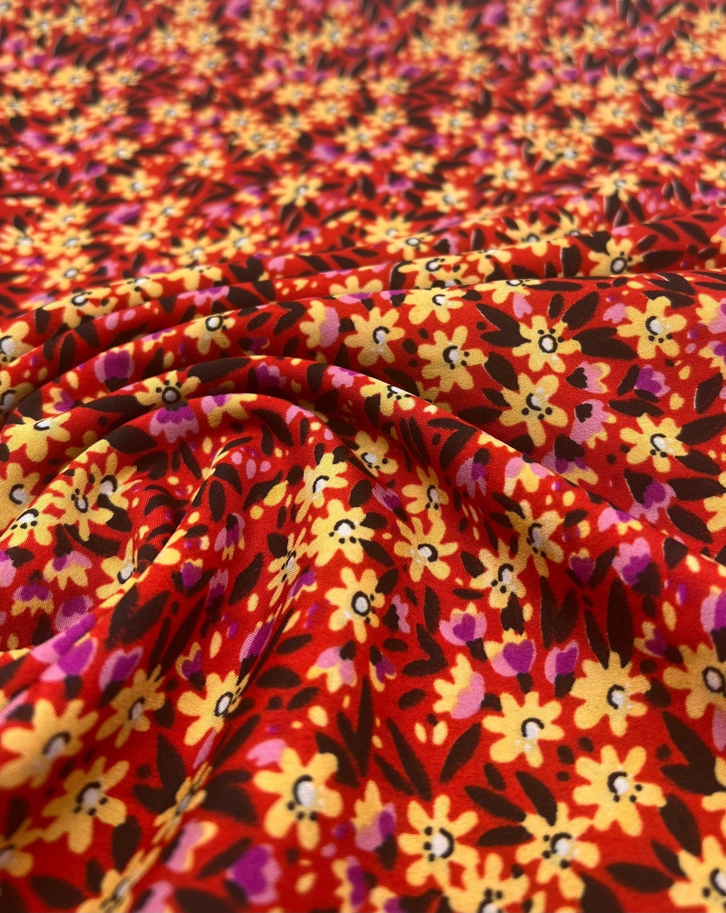 Red Lilac Ditsy Floral Lightweight Non Stretch Woven Fabric - T9 Fabrics