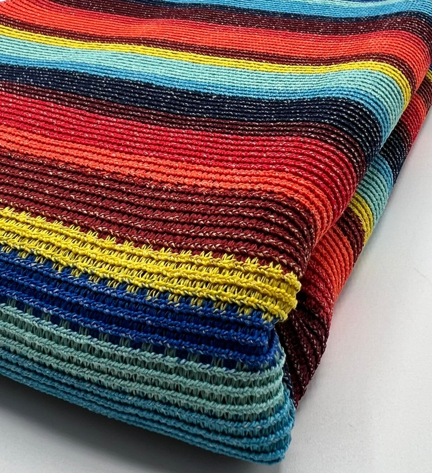 Red Multi Stripe Textured Knitted 2 Way Stretch Fabric - T9 Fabrics