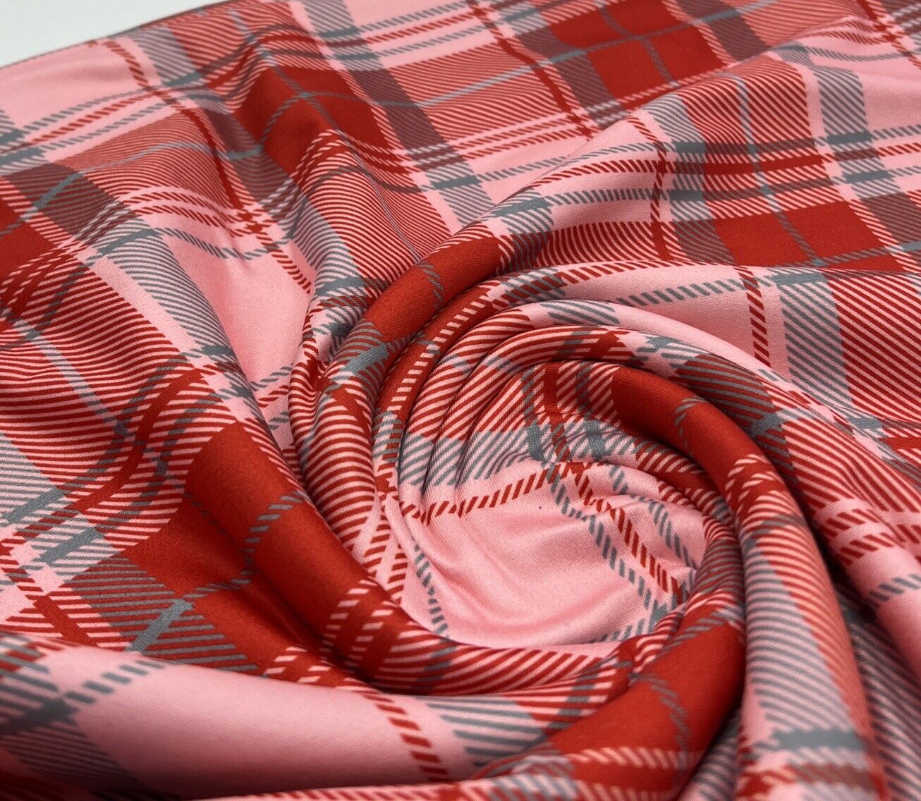 Red Pink Check Super Soft Spun Poly Stretch Fabric - T9 Fabrics