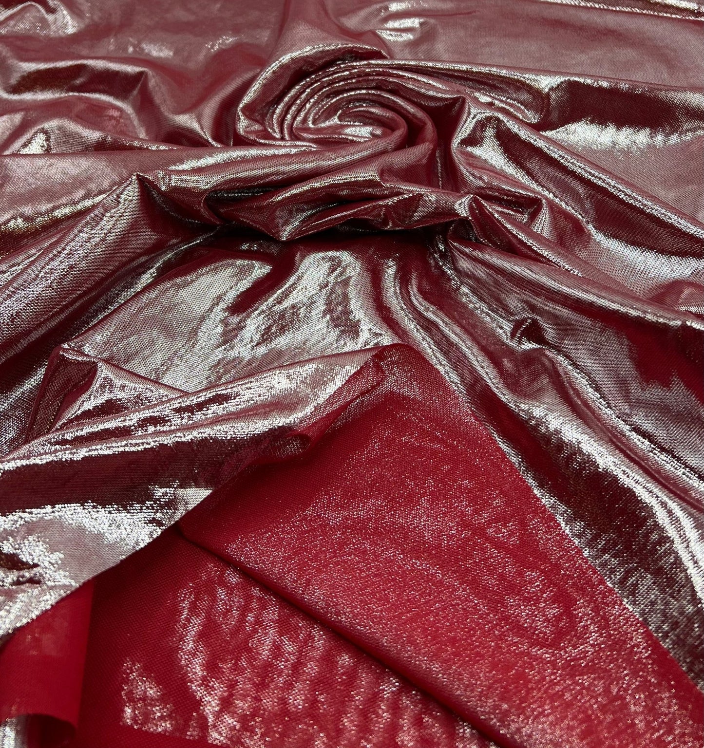 Red Silver Shiny Foil Mesh Fabric Stretch - T9 Fabrics