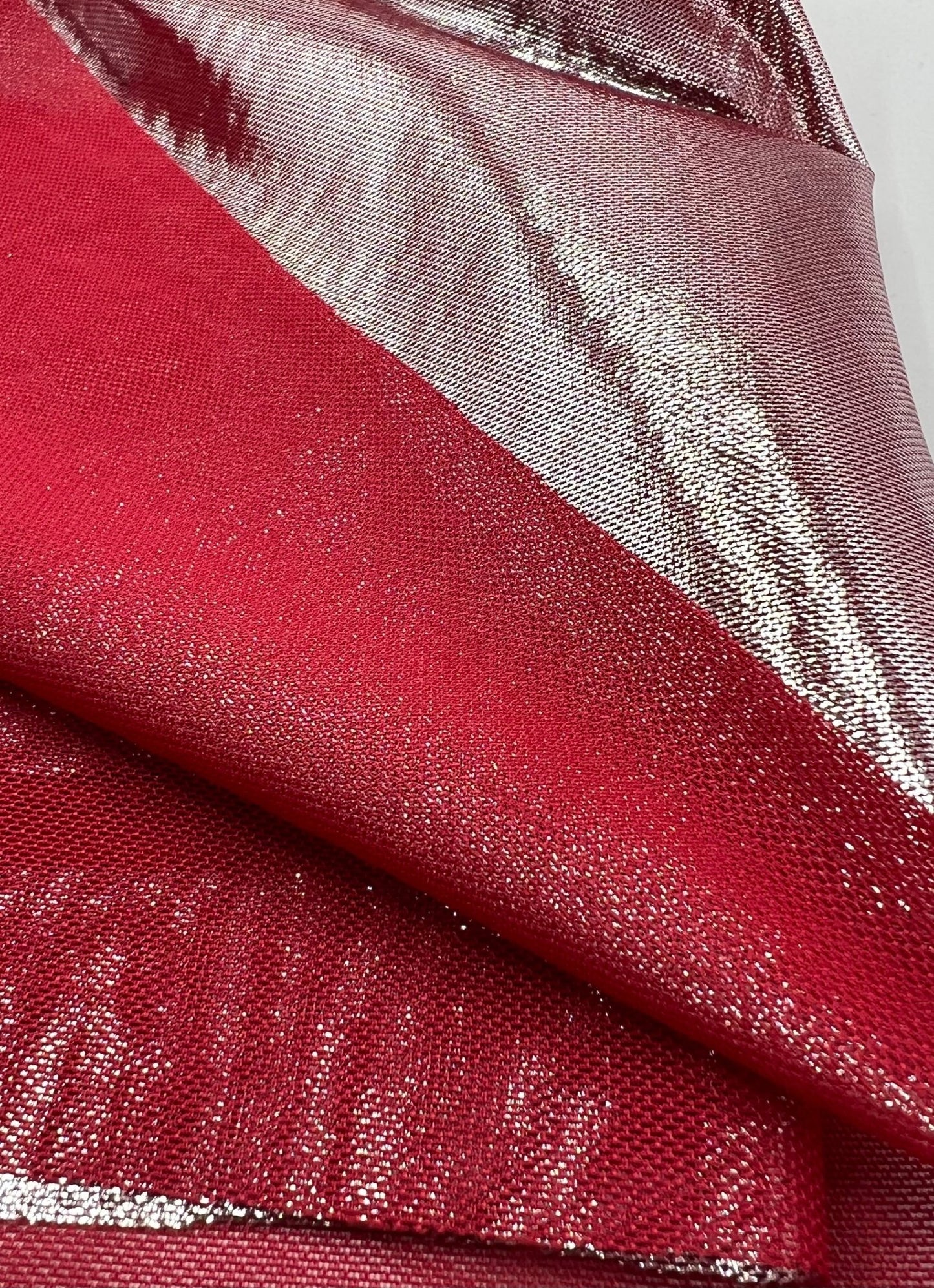 Red Silver Shiny Foil Mesh Fabric Stretch - T9 Fabrics