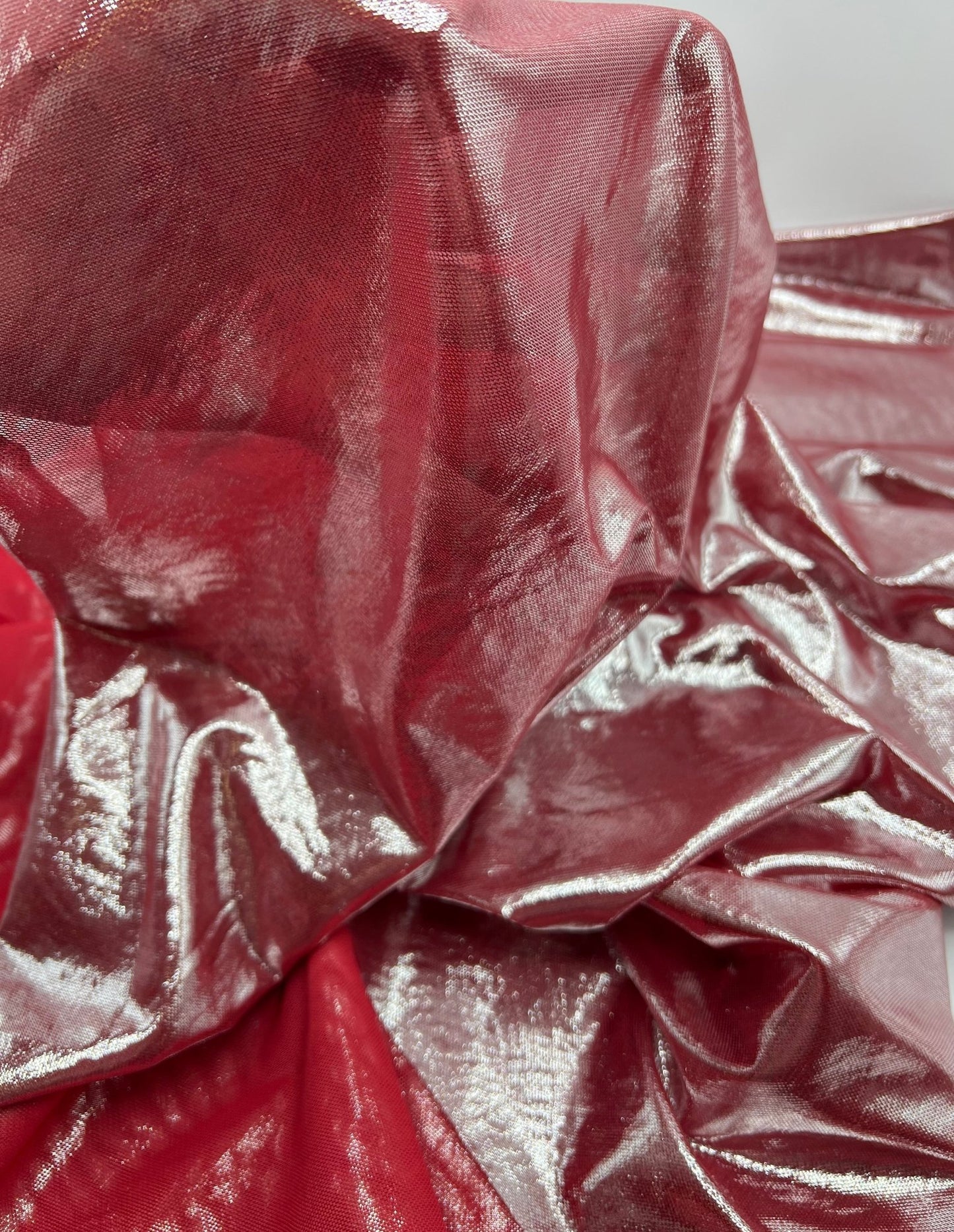 Red Silver Shiny Foil Mesh Fabric Stretch - T9 Fabrics