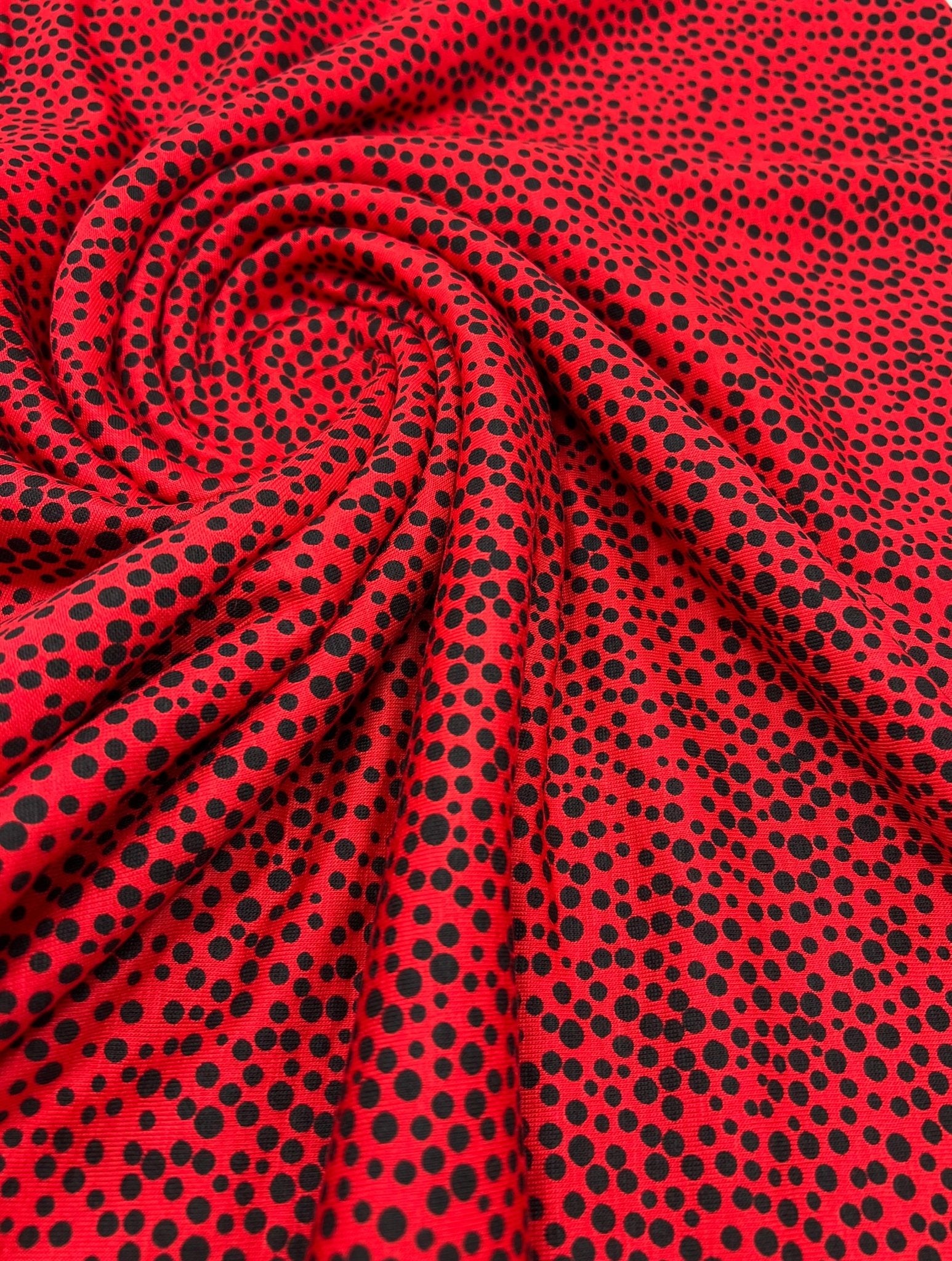 Red Spot Print Viscose Elastane Fabric - T9 Fabrics