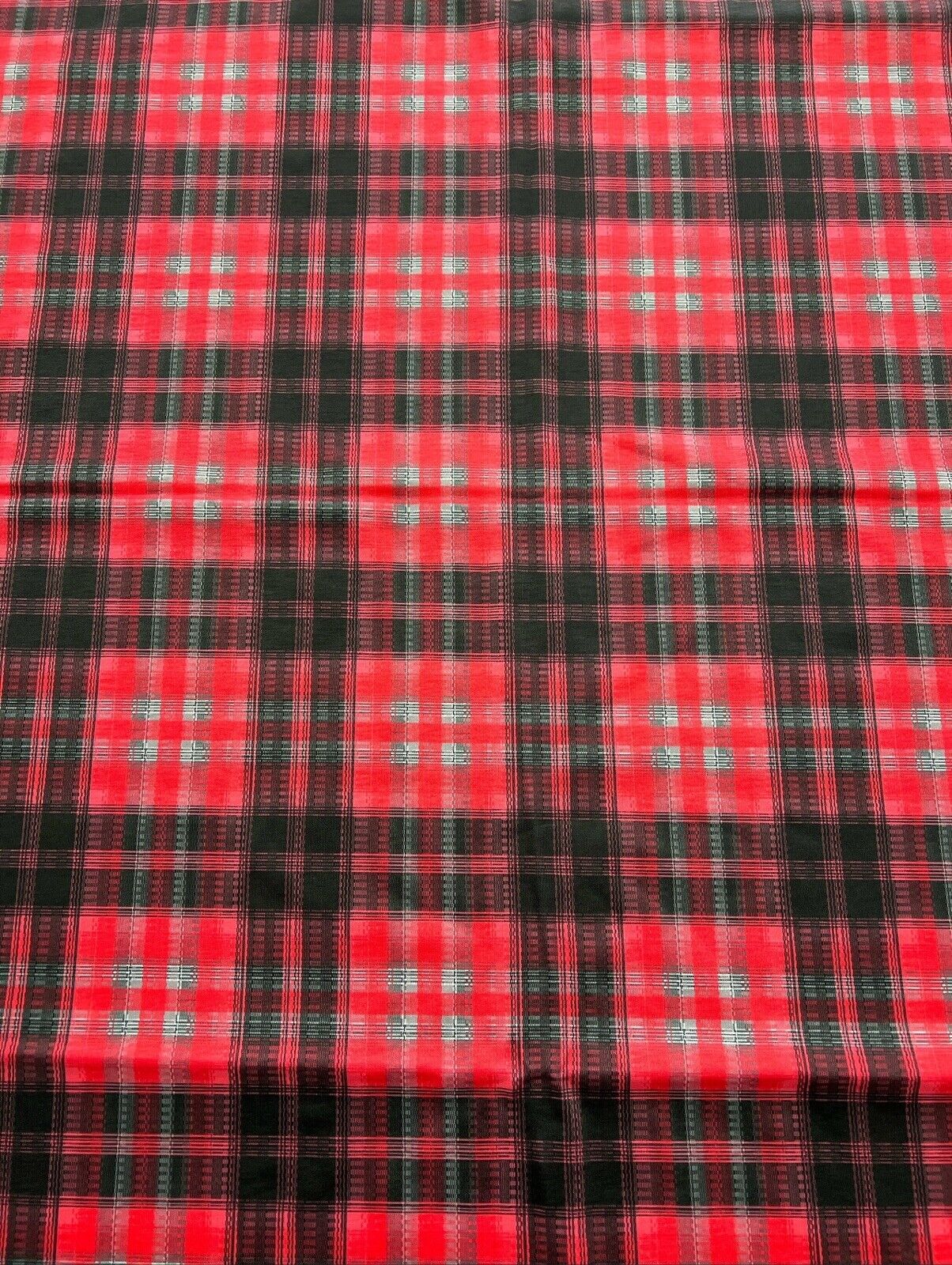 Red Tartan Print Polyester Stretch Jersey - T9 Fabrics