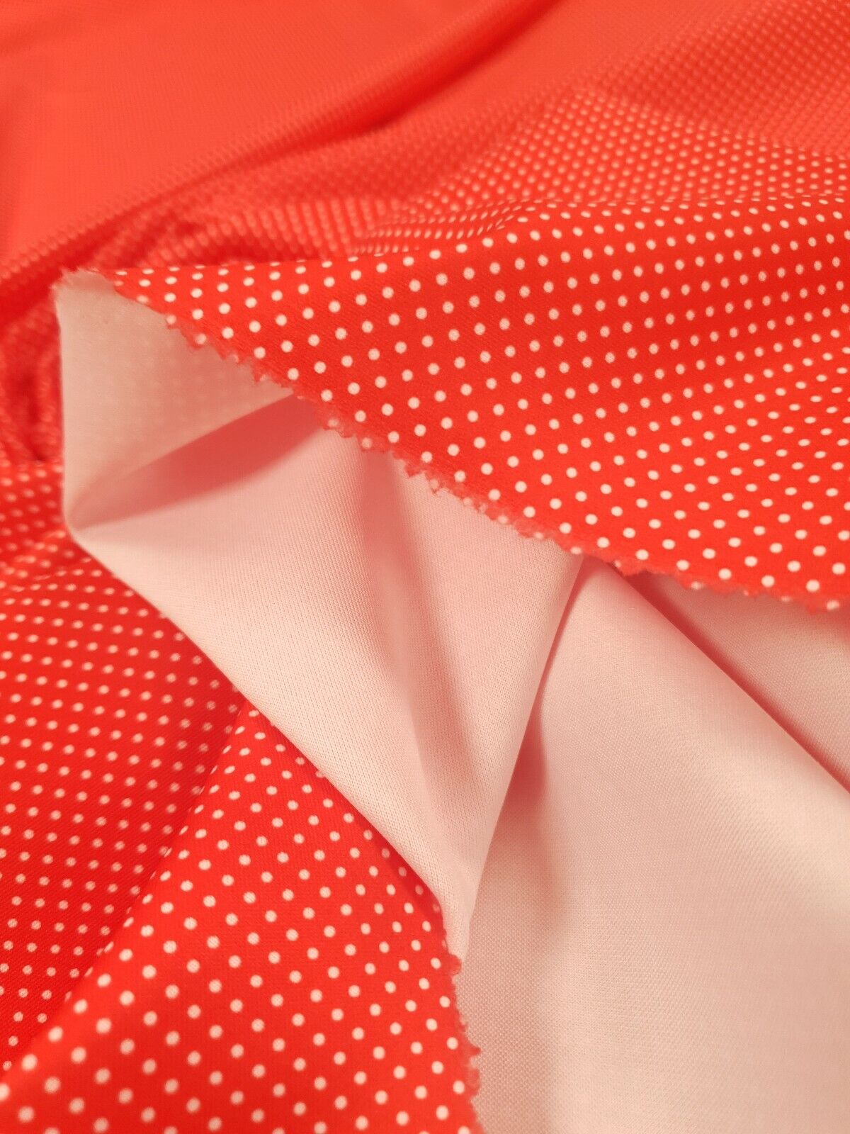 Red & White Small Polka Dot Printed Plain Scuba Fabric - T9 Fabrics