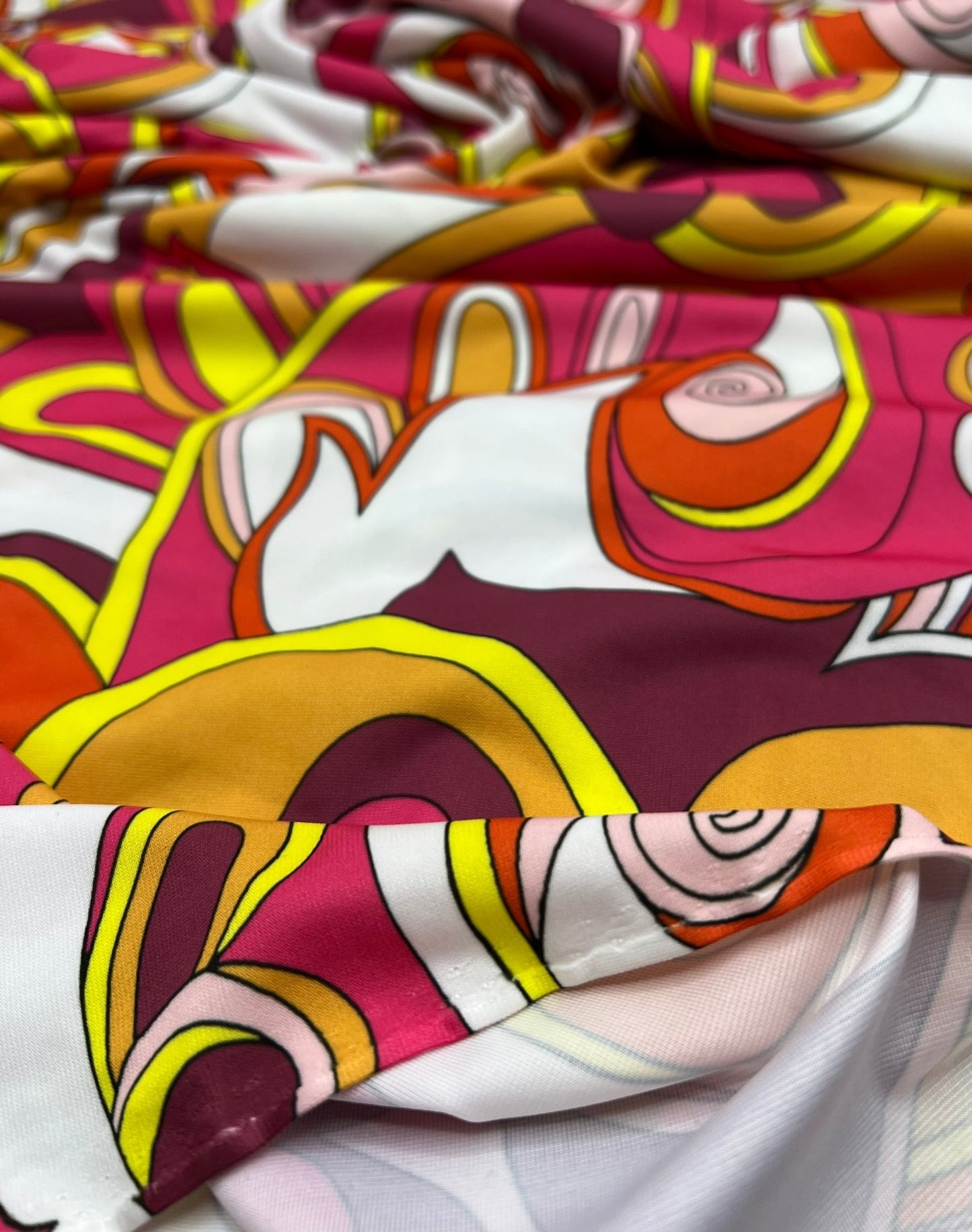 Retro Pink Yellow Print ITY Fabric 4 Way Stretch - T9 Fabrics
