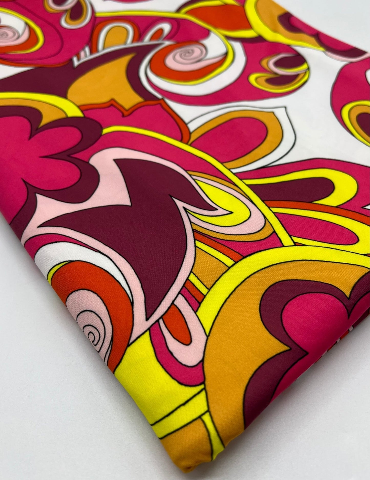 Retro Pink Yellow Print ITY Fabric 4 Way Stretch - T9 Fabrics