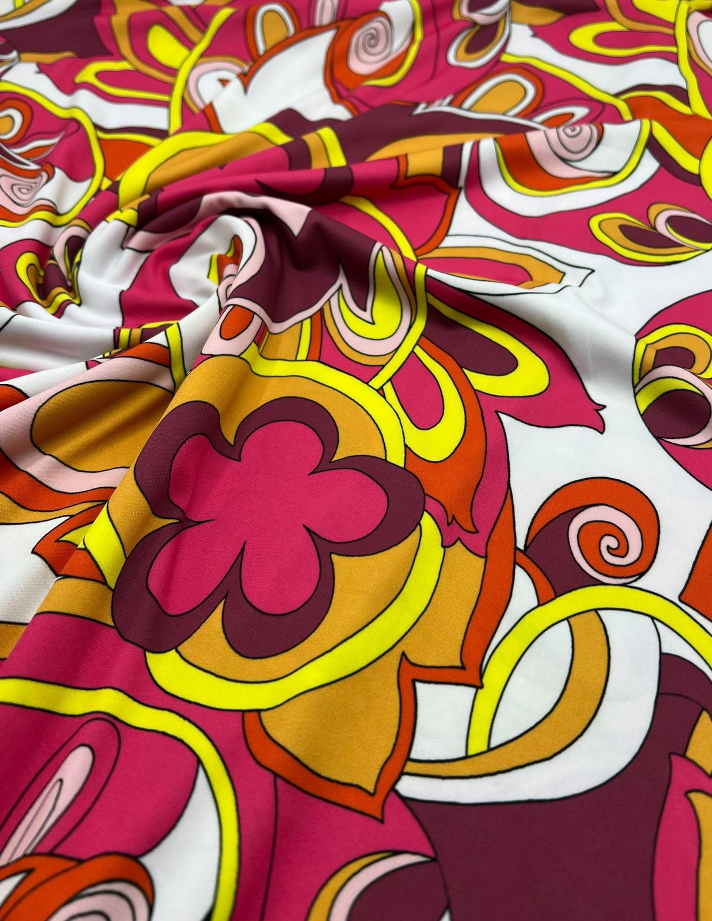 Retro Pink Yellow Print ITY Fabric 4 Way Stretch - T9 Fabrics