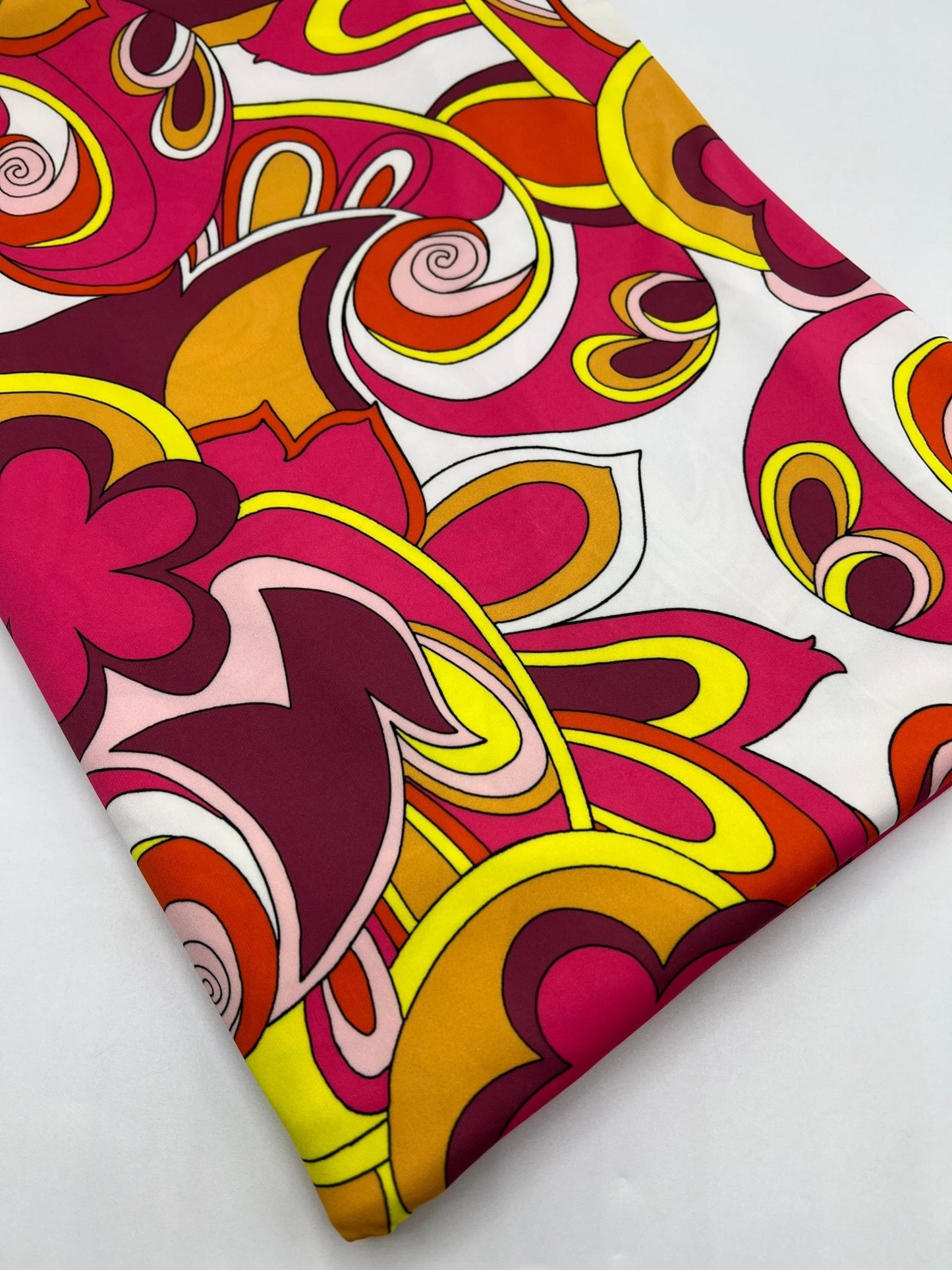 Retro Pink Yellow Print ITY Fabric 4 Way Stretch - T9 Fabrics