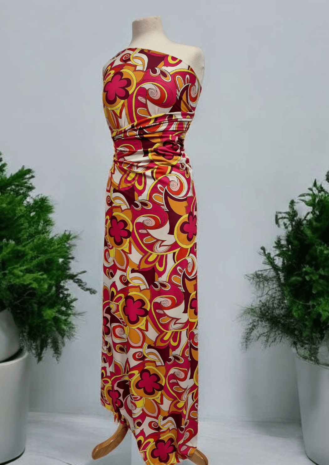 Retro Pink Yellow Print ITY Fabric 4 Way Stretch - T9 Fabrics