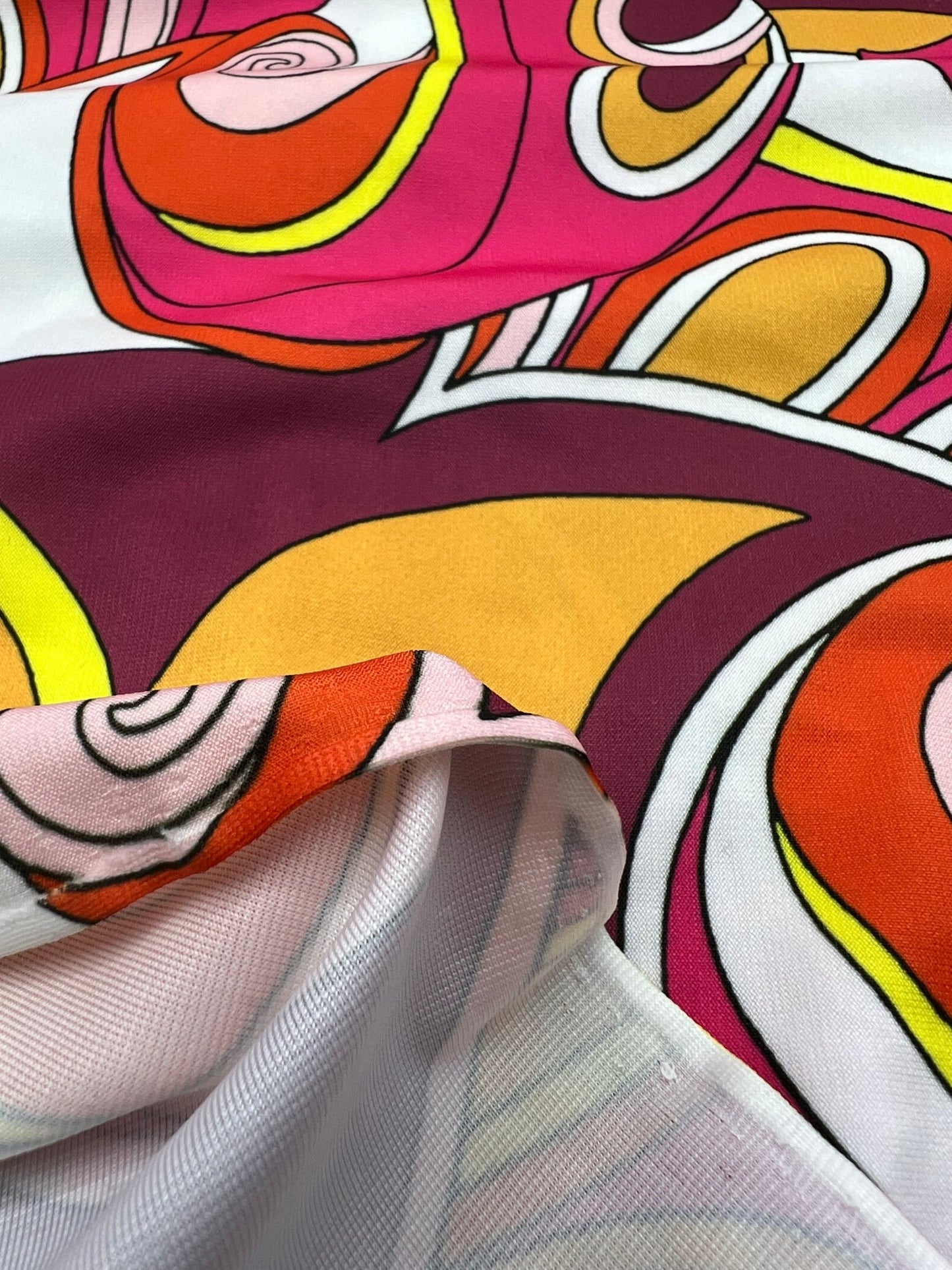 Retro Pink Yellow Print ITY Fabric 4 Way Stretch - T9 Fabrics