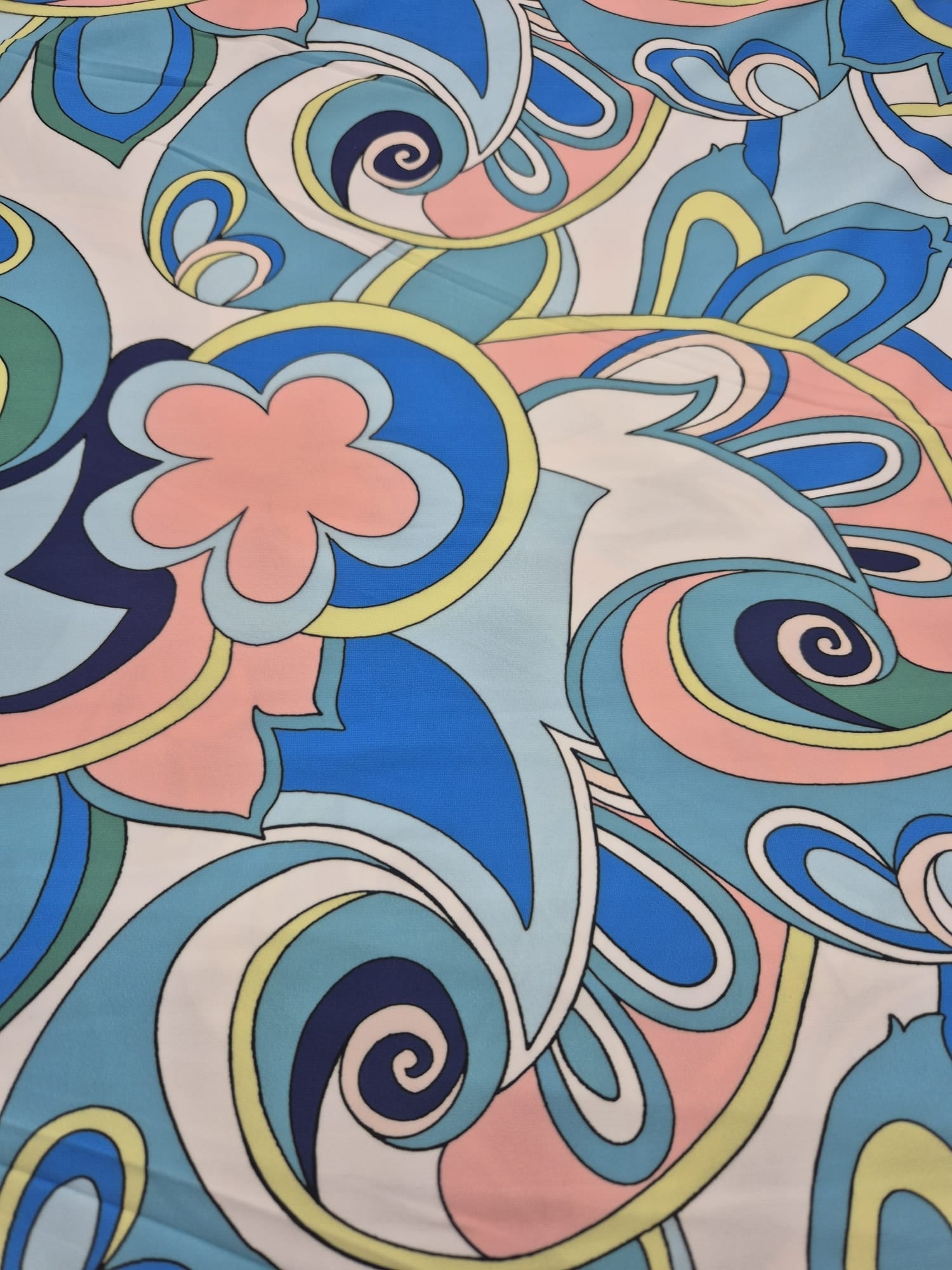 Retro Teal Blue Pink Print ITY Fabric 4 Way Stretch - T9 Fabrics