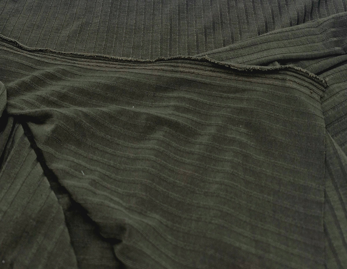 Dark Grey Khaki Lightweight 8x4 Wide Rib Stretch Fabric