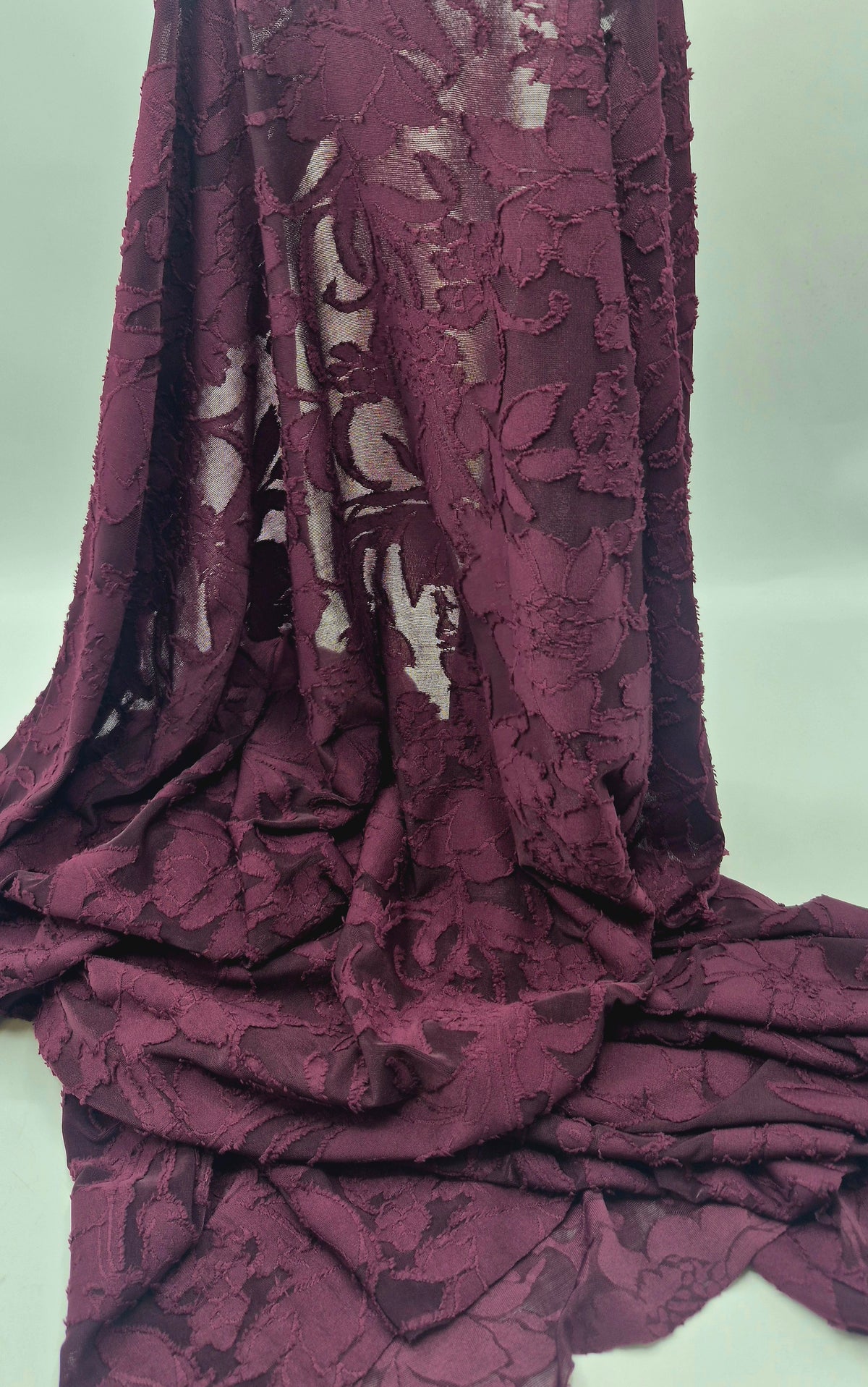 Plum Floral Burnout Jacquard 2 Way Stretch Fabric