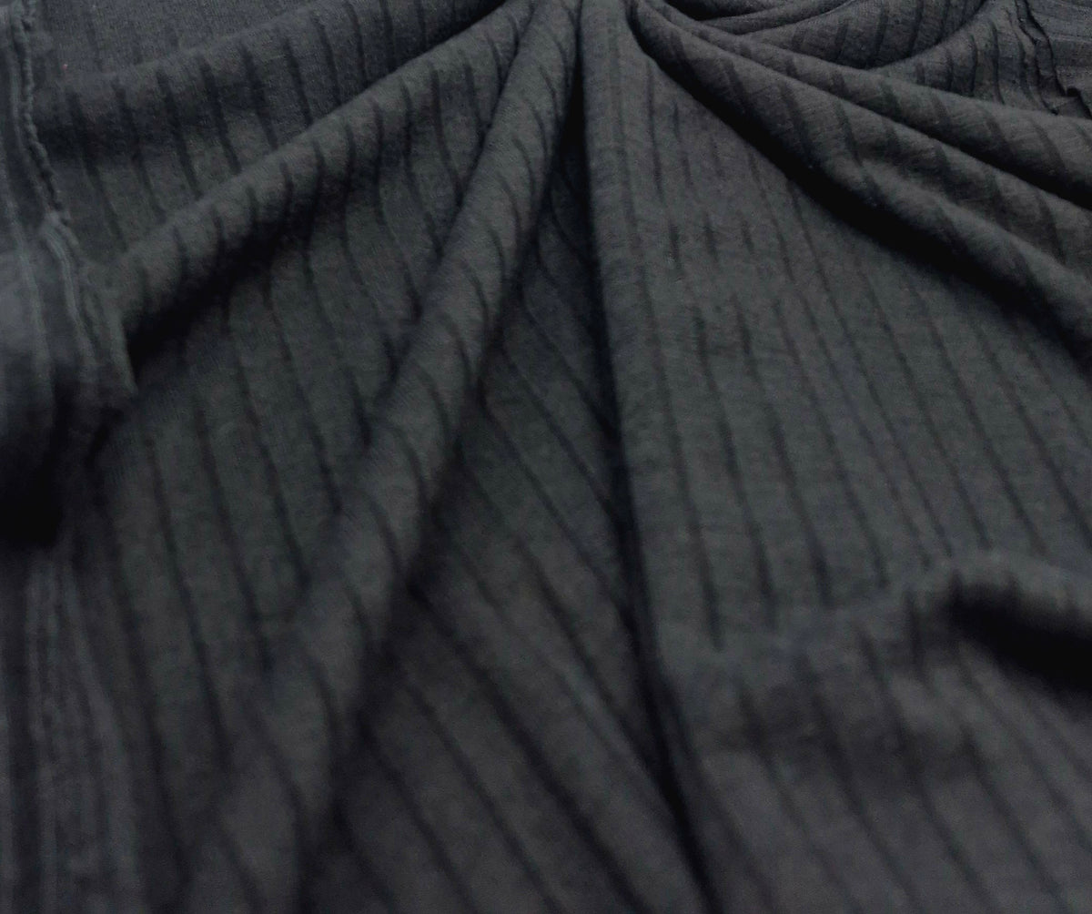Black Lightweight 8x4 Wide Rib Stretch Fabric