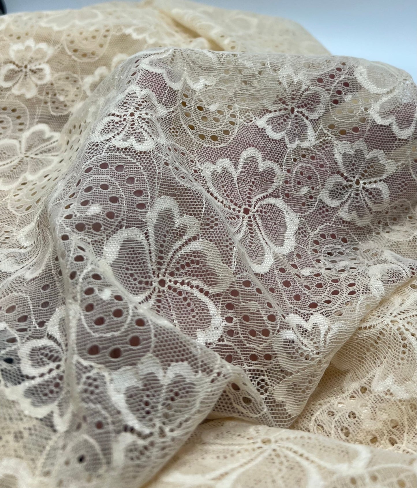 Sand Floral Lace Fabric Stretch - T9 Fabrics