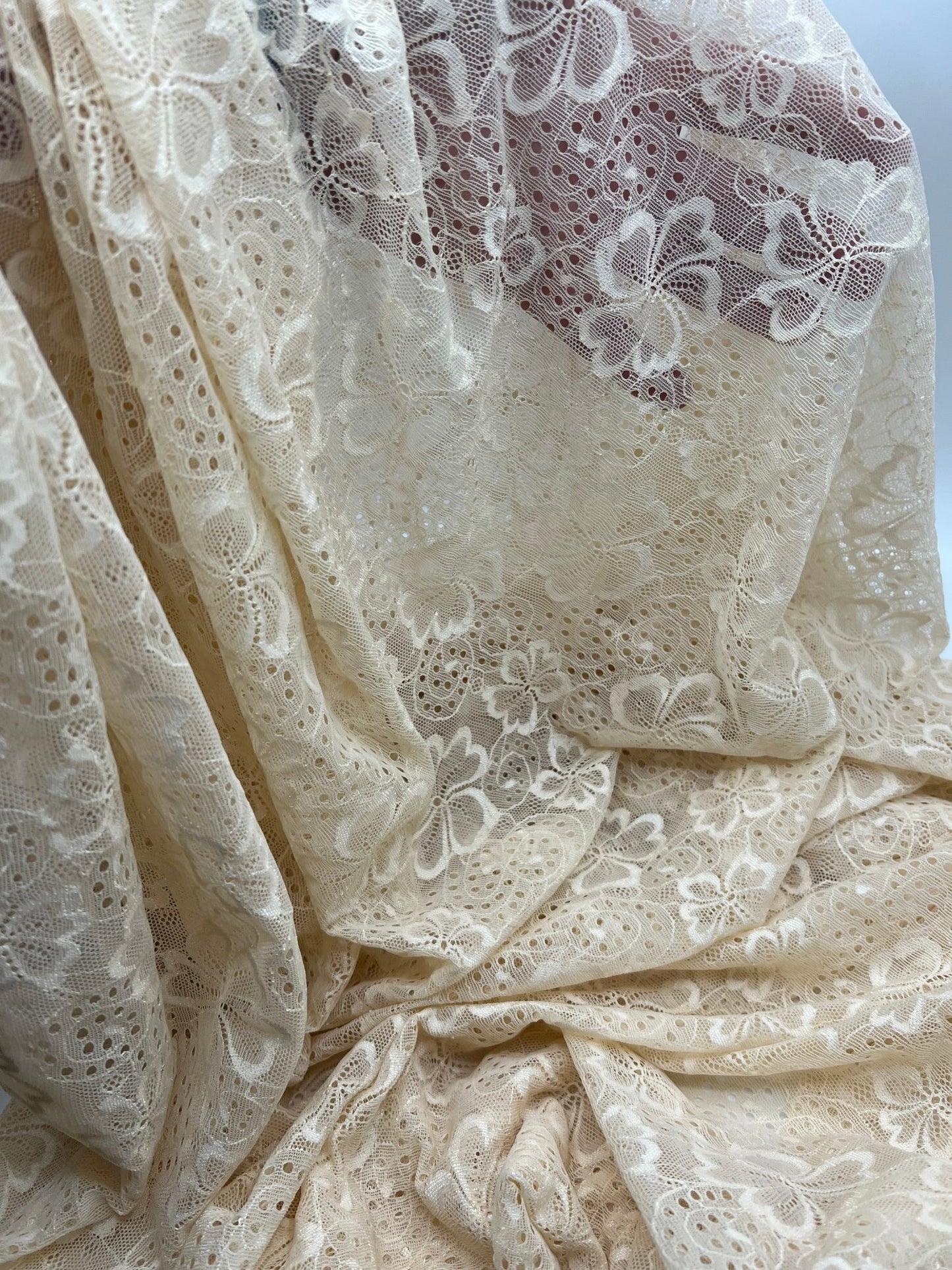 Sand Floral Lace Fabric Stretch - T9 Fabrics