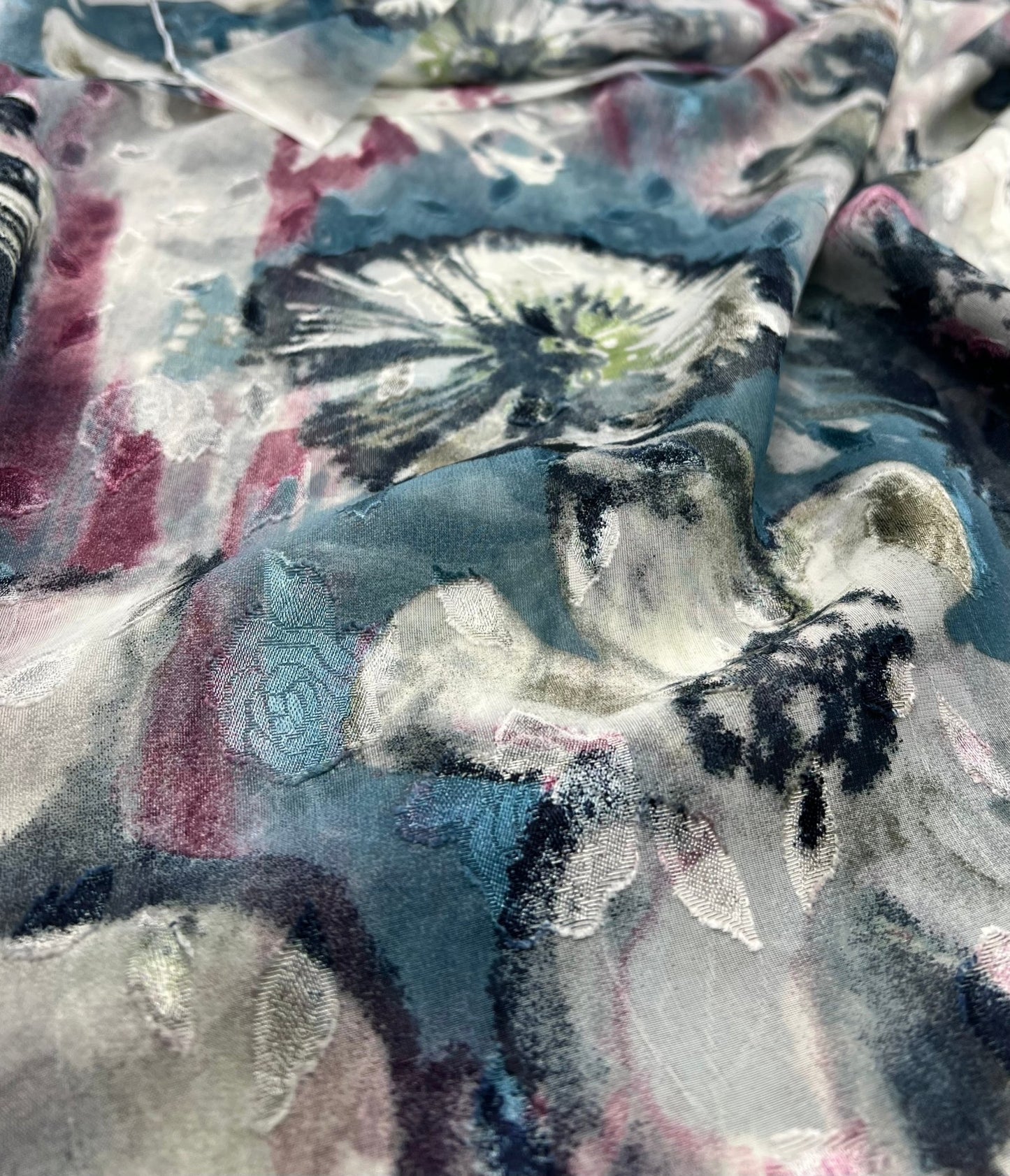 Shiny Floral Textured Printed Chiffon Dress Fabric - T9 Fabrics